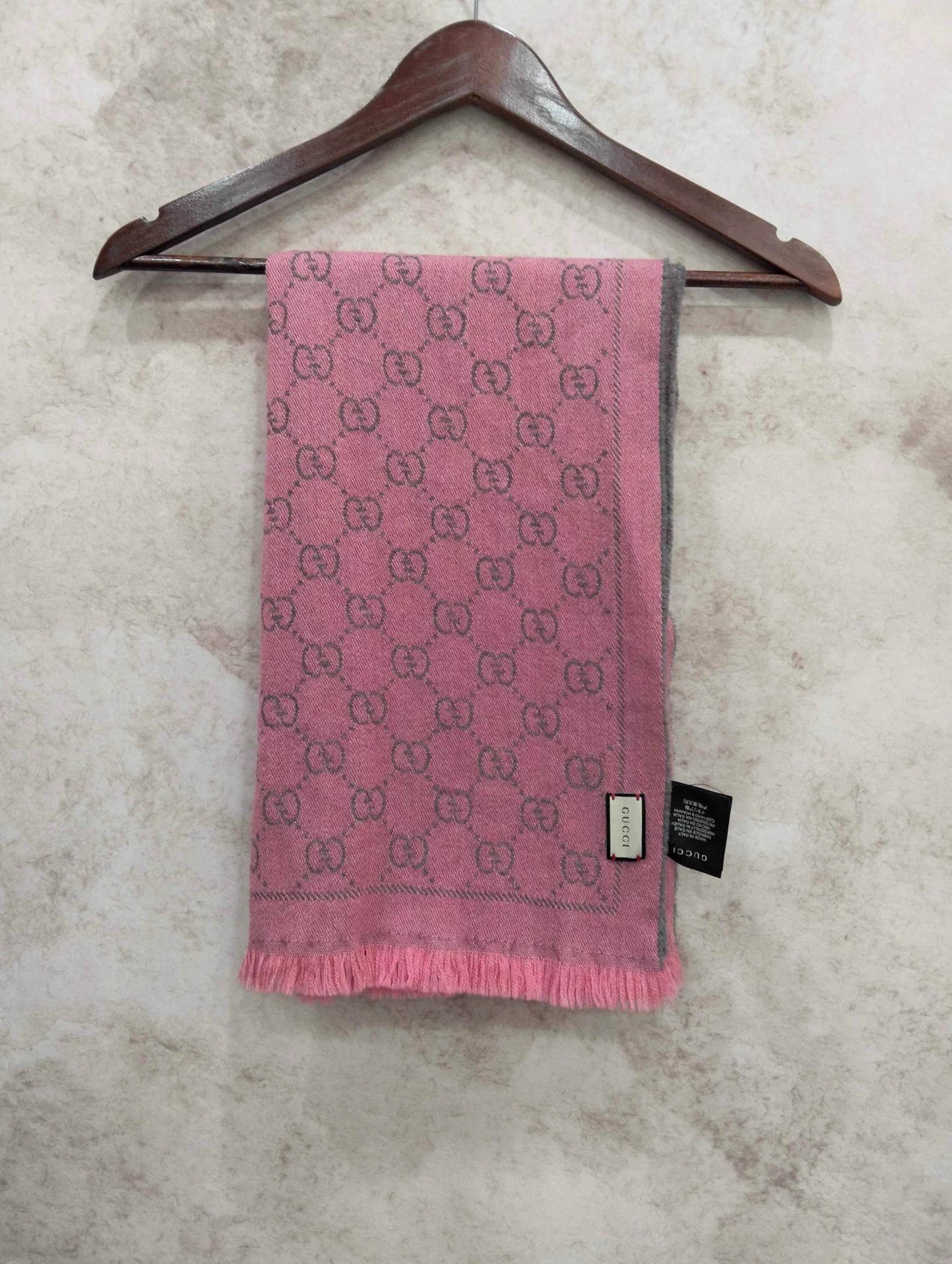 Gucci Gucci Gray Pink Wool Scarf Size ONE SIZE - 2 Thumbnail