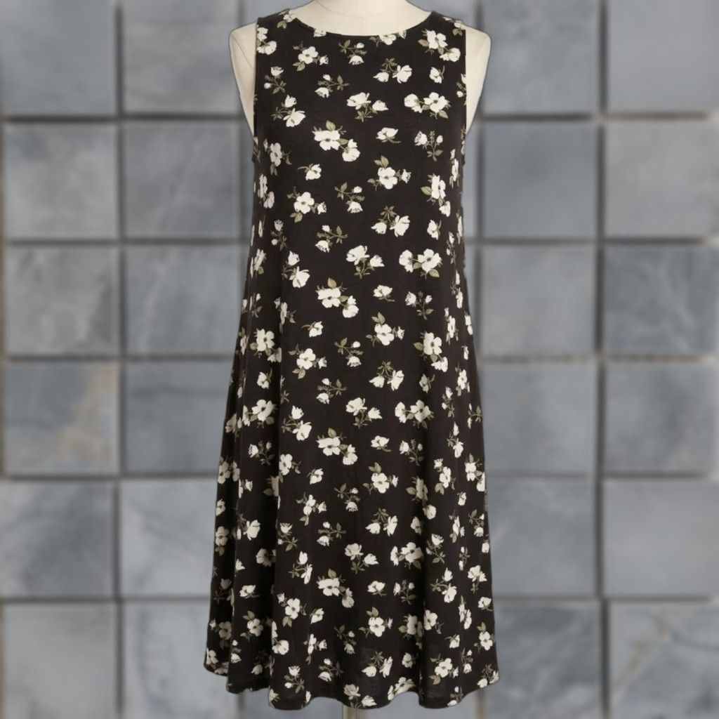 Old Navy VINTAGE Old Navy Dress XS Tall Black Floral Sleeveless Tank A-Line Swing Stretch Dainty Size XS / US 0-2 / IT 36-38 - 1 Thumbnail