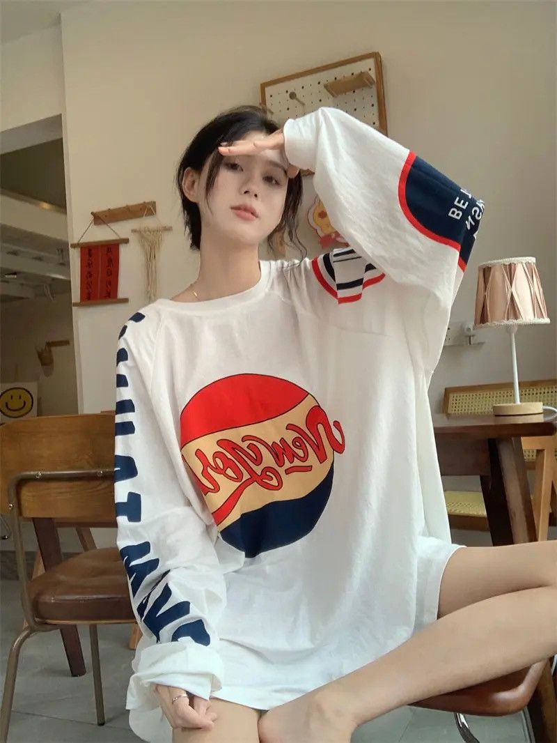 Deeptown Vintage Oversized Long Sleeve T Shirt for Women