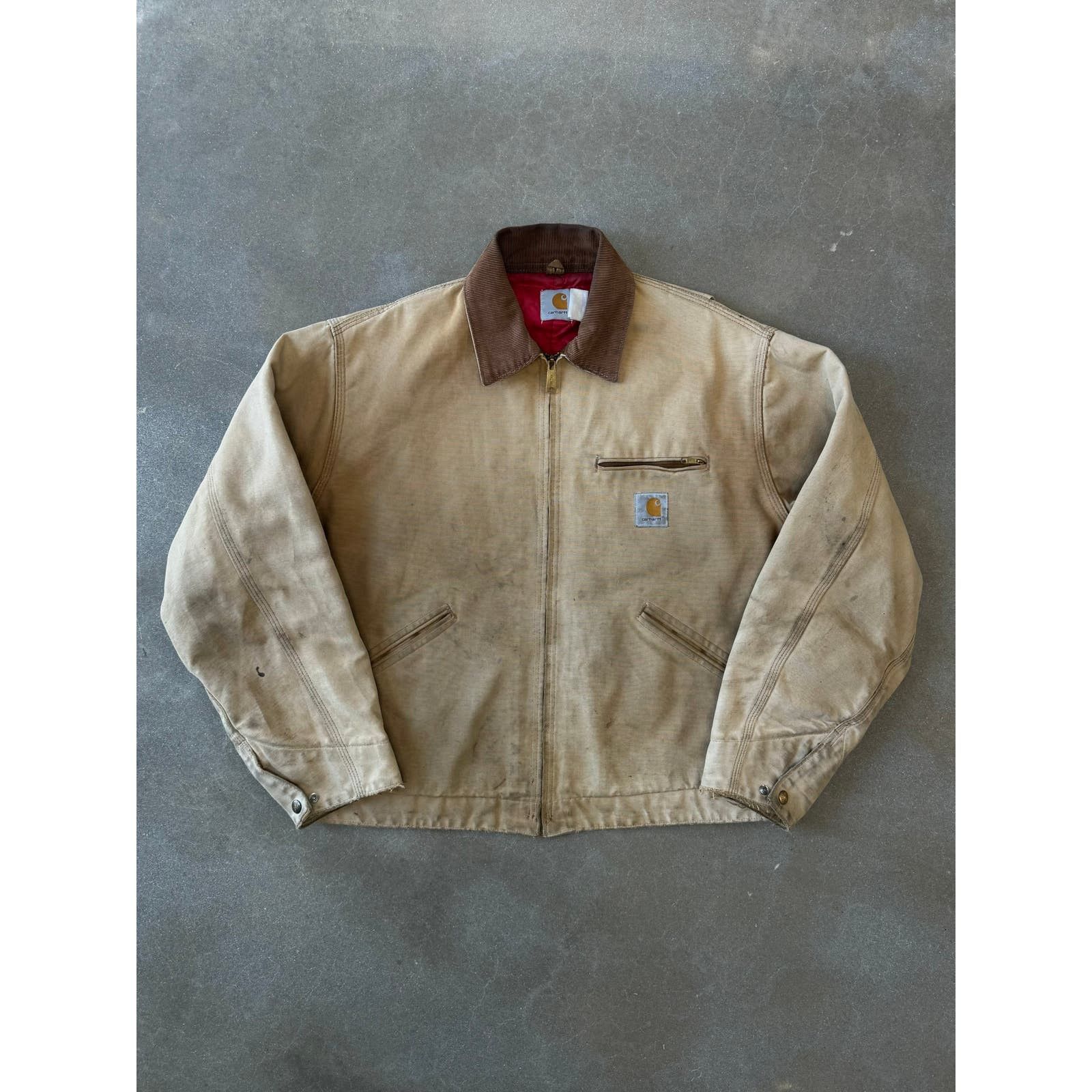 image of Distressed 1980S/1990S Carhartt Detroit Jacket in Beige, Men's (Size Large)