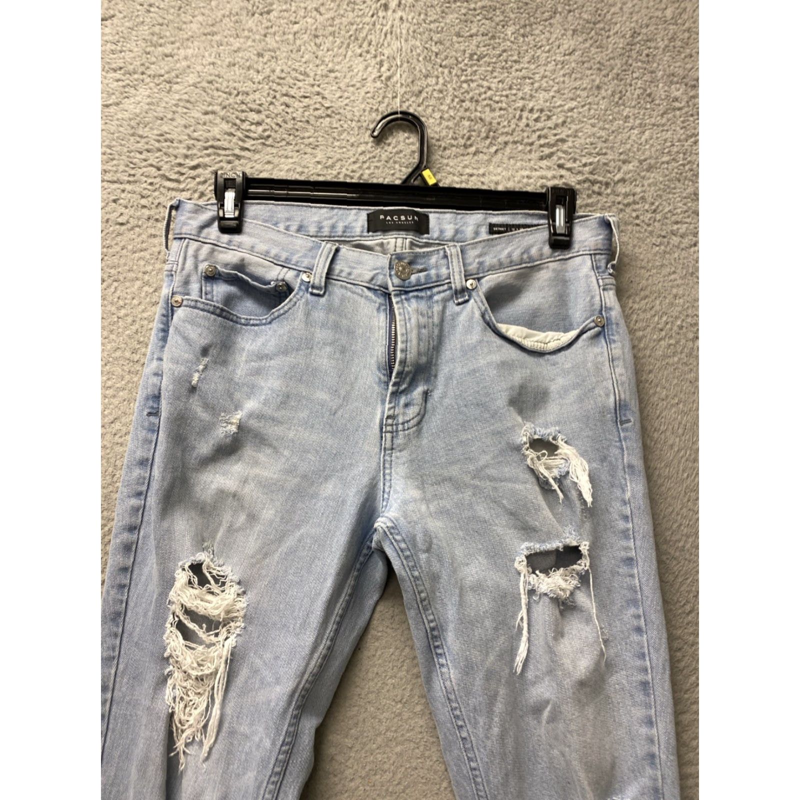 Pacsun Pacsun Men Skinny Denim Jeans Distressed Stretch 32x30 Light Blue Slim Fit Casual Size US 32 / EU 48 - 2 Thumbnail