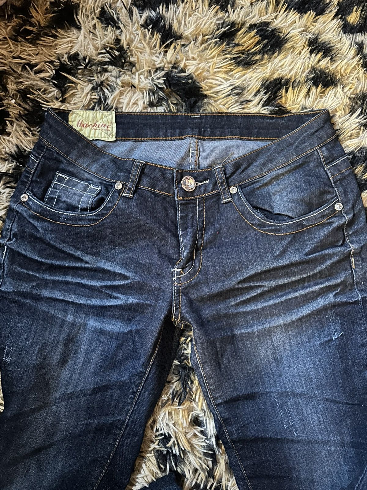 Jean Machine Dark-Blue Dark blue low-rise Machine jeans with rhinestones Size 29" - 2 Thumbnail