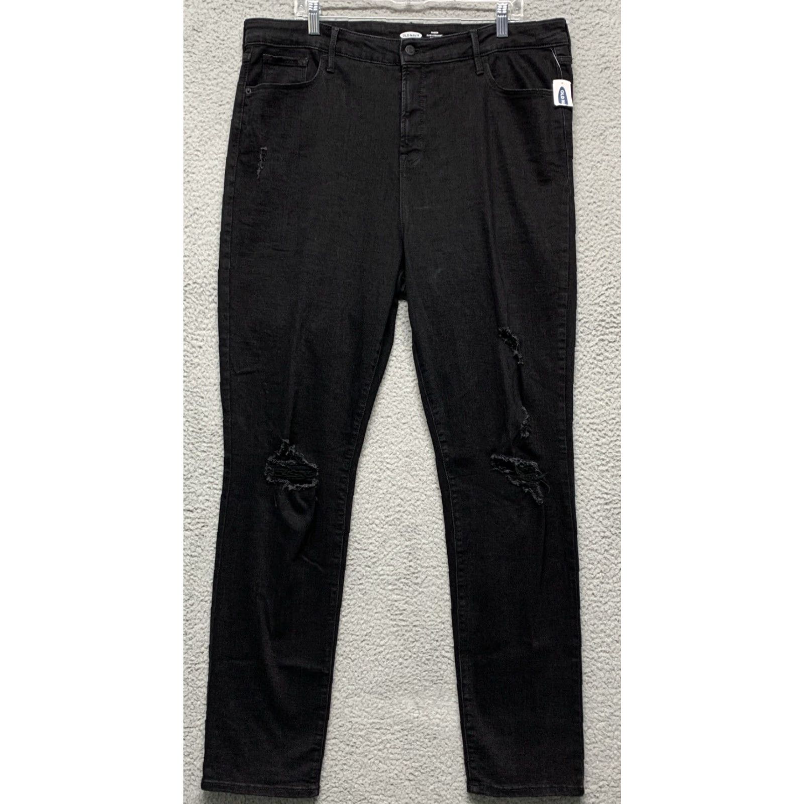 Old Navy VINTAGE Old Navy Womens Black Jeans Sz 18 Slim Straight Stretch High Rise Distressed NWT Size 40" / US 18 - 2 Thumbnail