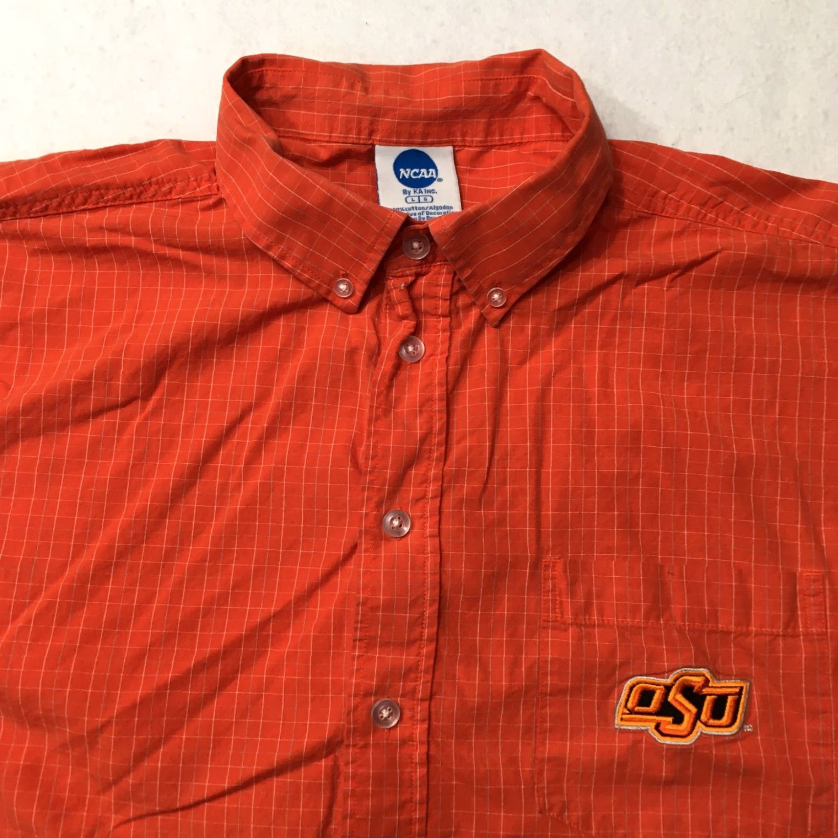 NCAA ncaa Shirt Mens Orange long Sleeve OSU Oklahoma State stripe check logo patch Size US L / EU 52-54 / 3 - 2 Thumbnail