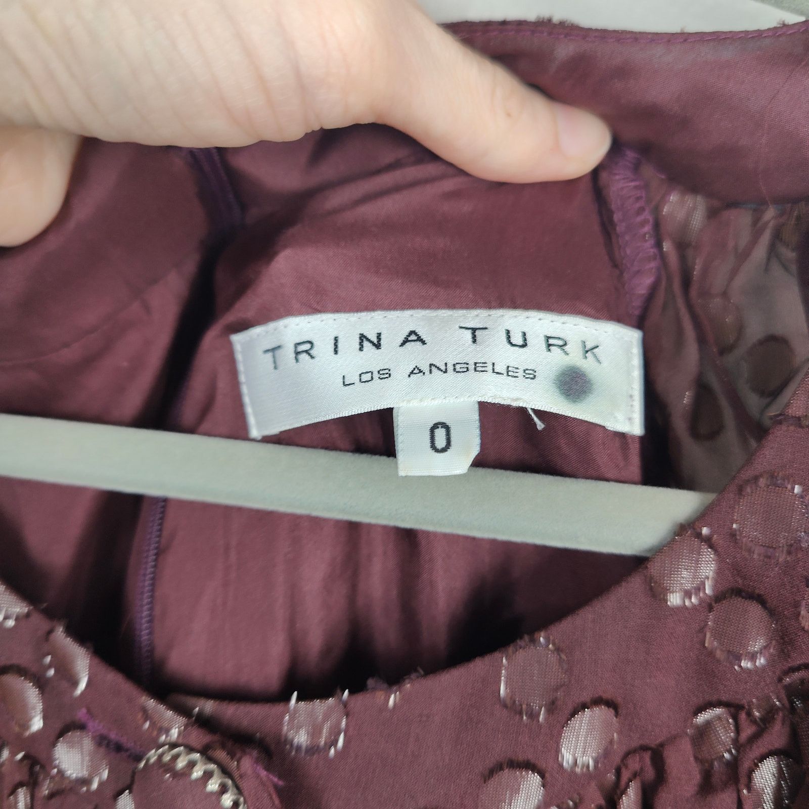 Trina Turk Trina Turk Flutter Silk Dress Womens 0 Burgundy Keyhole Size XS / US 0-2 / IT 36-38 - 7 Thumbnail