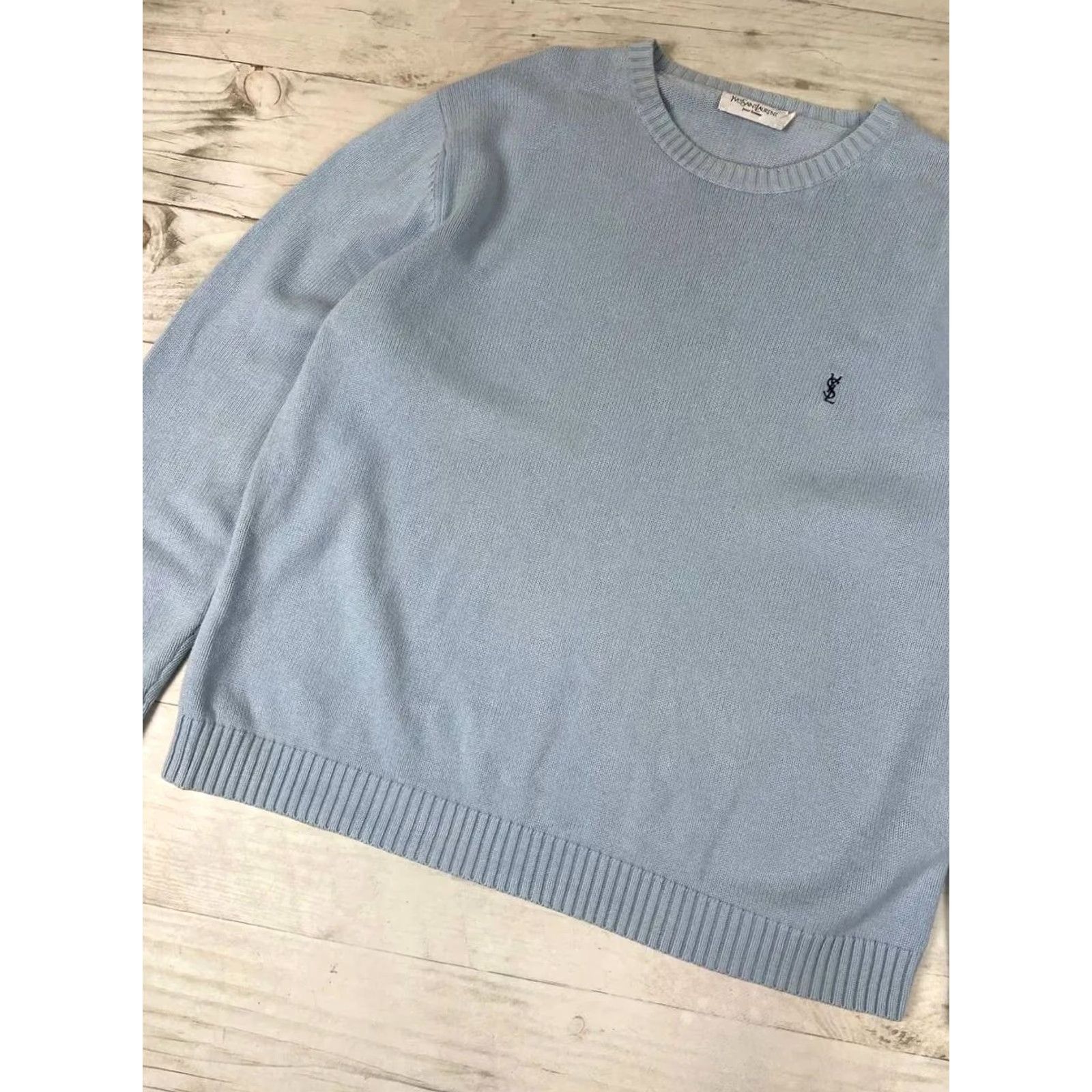 Yves Saint Laurent VINTAGE Saint Laurent Knit Sweater YSL Logo 90s Men Size L Blue Pullover Crew Neck Knit Regular Size US L / EU 52-54 / 3 - 3 Thumbnail