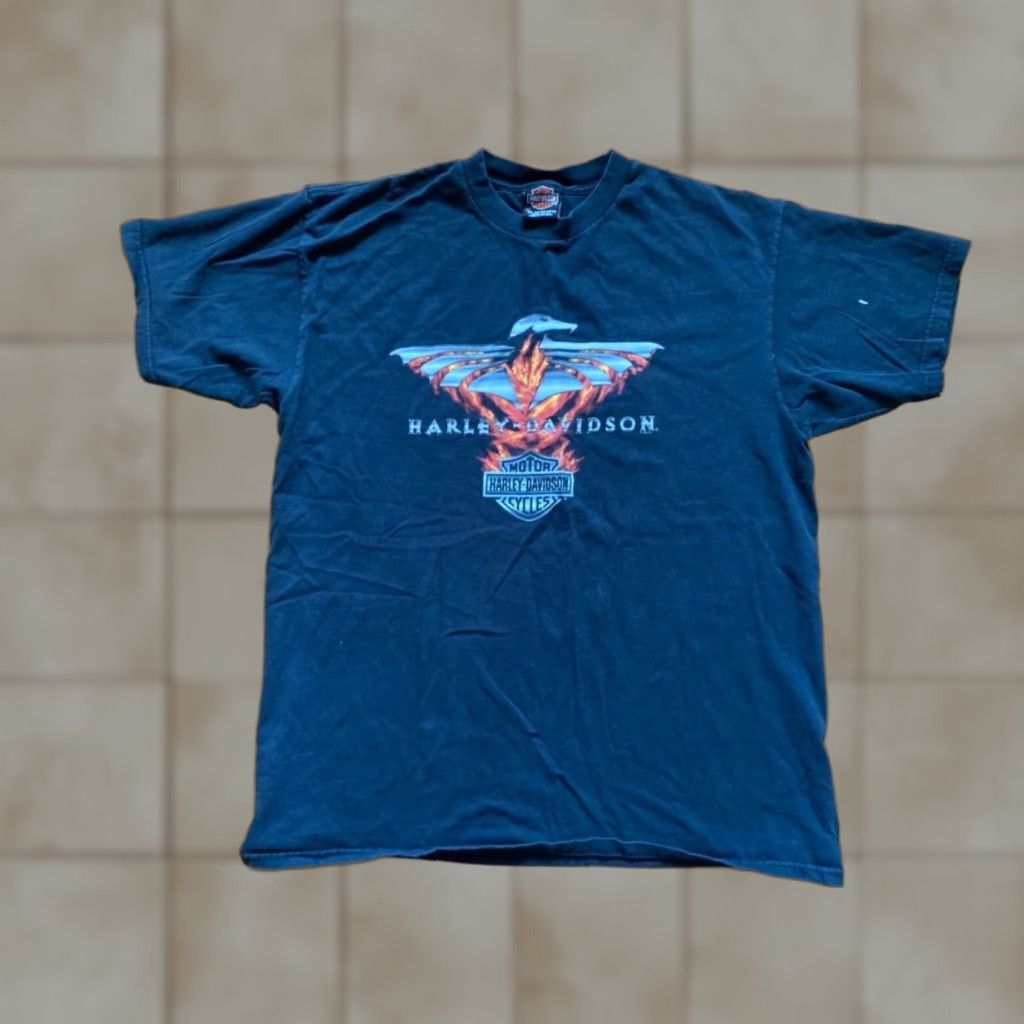 Harley Davidson VINTAGE Harley-Davidson Flames Eagle 2002 Black Graphic T-Shirt XL Mens Omaha NE Size US XL / EU 56 / 4 - 1 Thumbnail