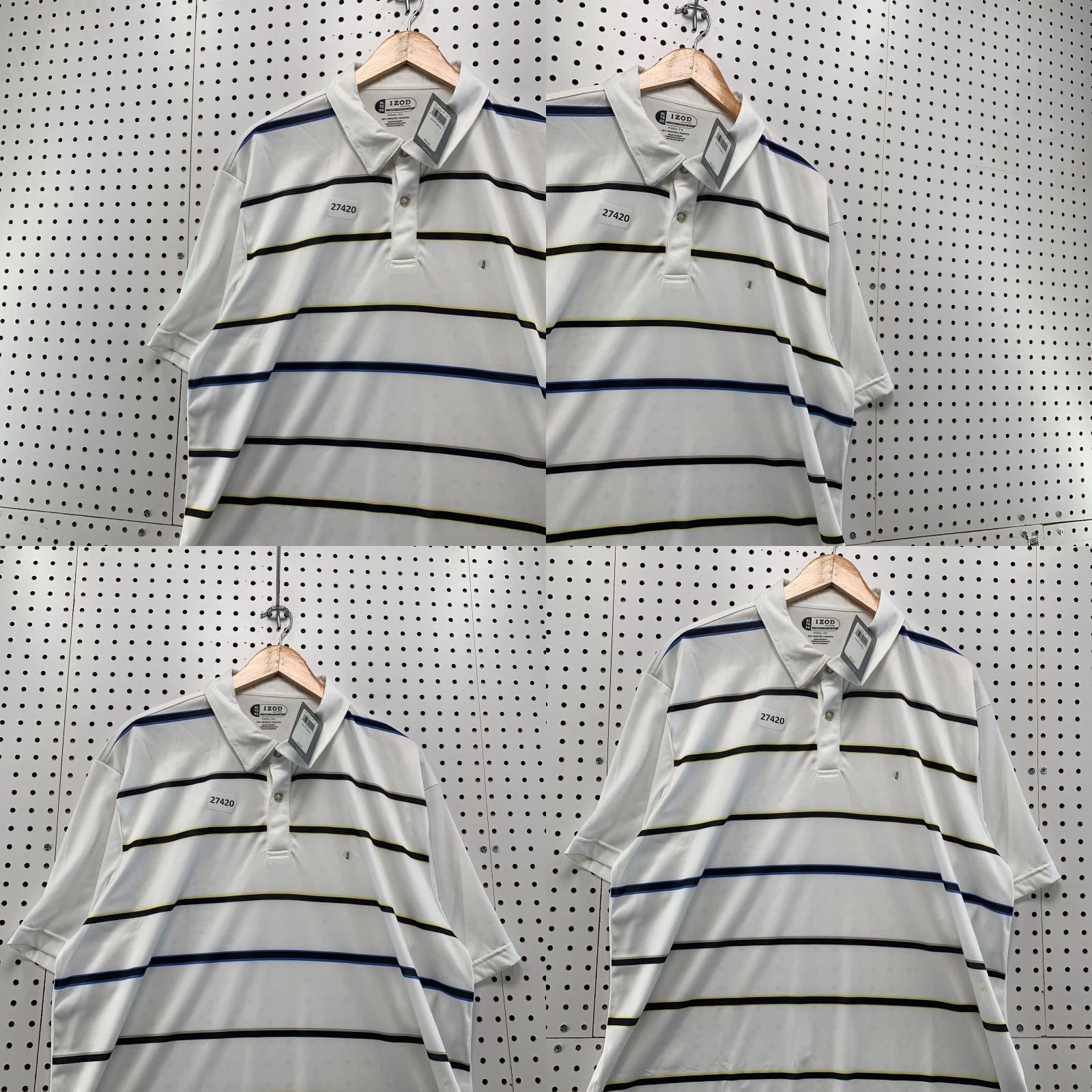 Izod VINTAGE IZOD Polo Shirt - White Striped Collared Golf Shirt - XL Men - 25x33 - NWT Size US XL / EU 56 / 4 - 8 Thumbnail