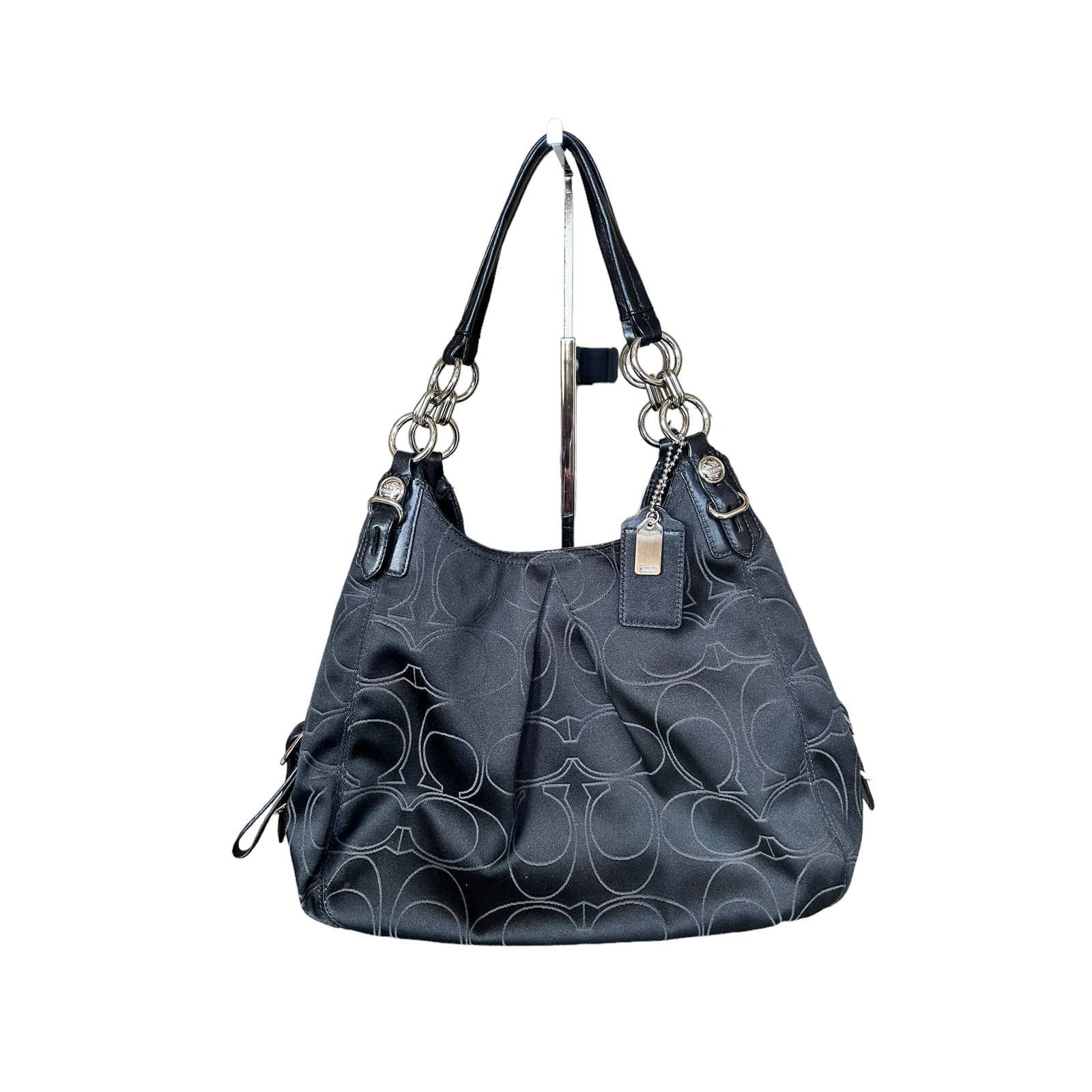 Coach Maggie Mia Signature black canvas cowhide leather bag