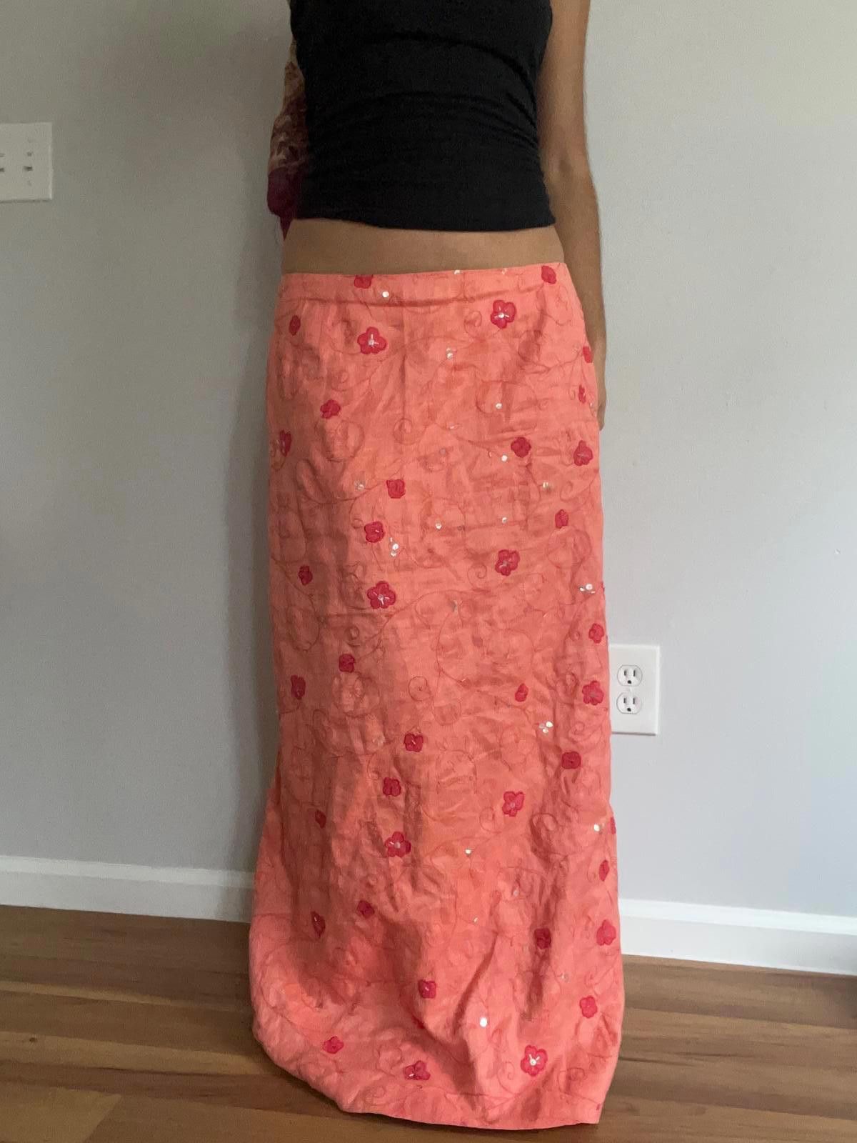 Ann Taylor Women orange floral linen low rise skirt Size 34" / US 12 / IT 48 - 2 Thumbnail