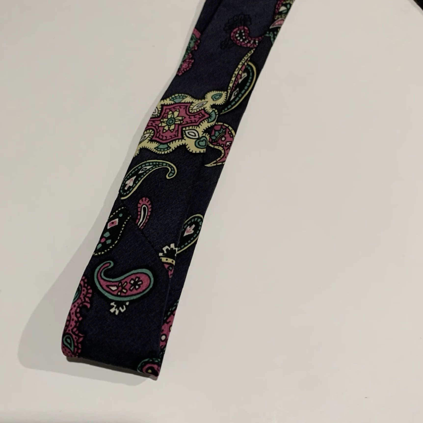 Vintage Vintage Men’s Silk Tie Anne Pinkerton Black Cream Pastel Paisley Geometric Retro 1980s Size ONE SIZE - 6 Thumbnail