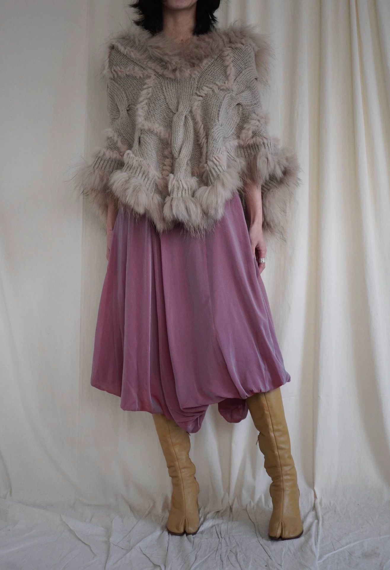 Kansai Yamamoto KansaiYamamoto 2000s Rare Hooded Knit Cape Light Pink Camel Size ONE SIZE - 3 Thumbnail