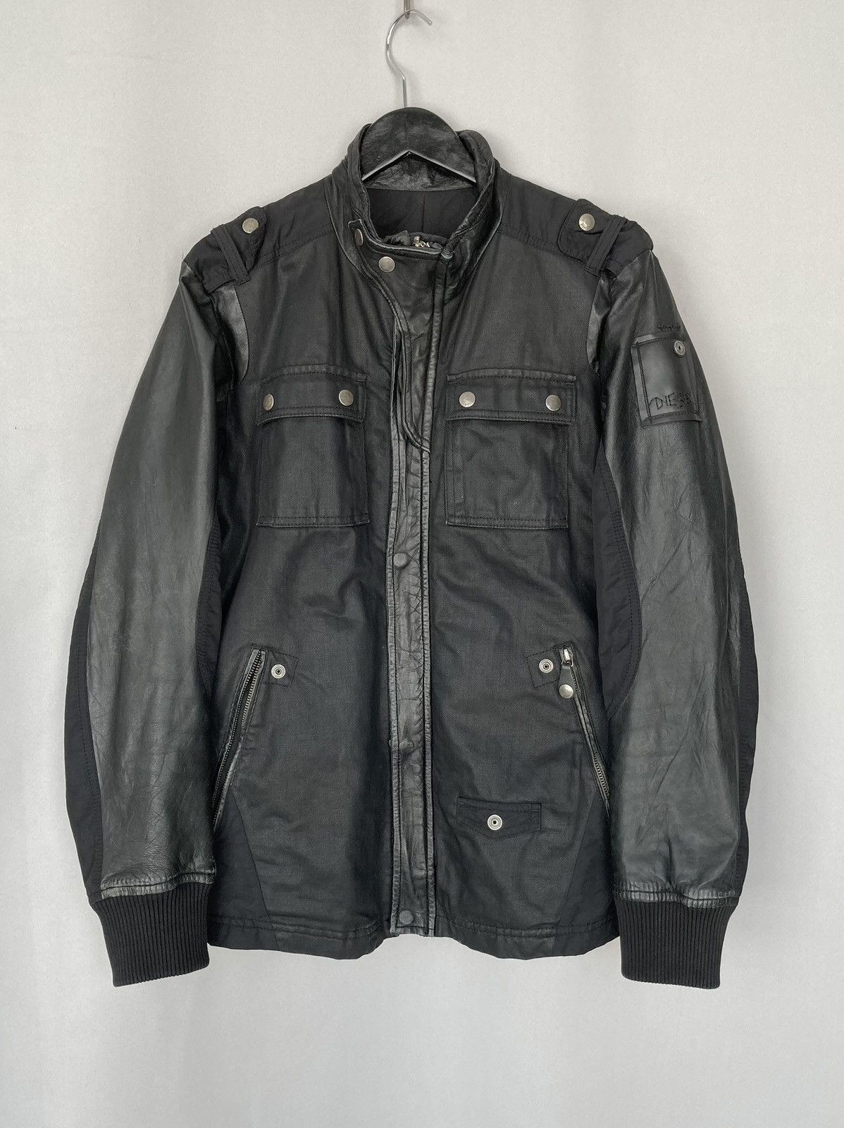 image of Archival Clothing x Diesel Vintage Diesel Leather & Waxed Biker Multipocket Jacket in Black (Size L