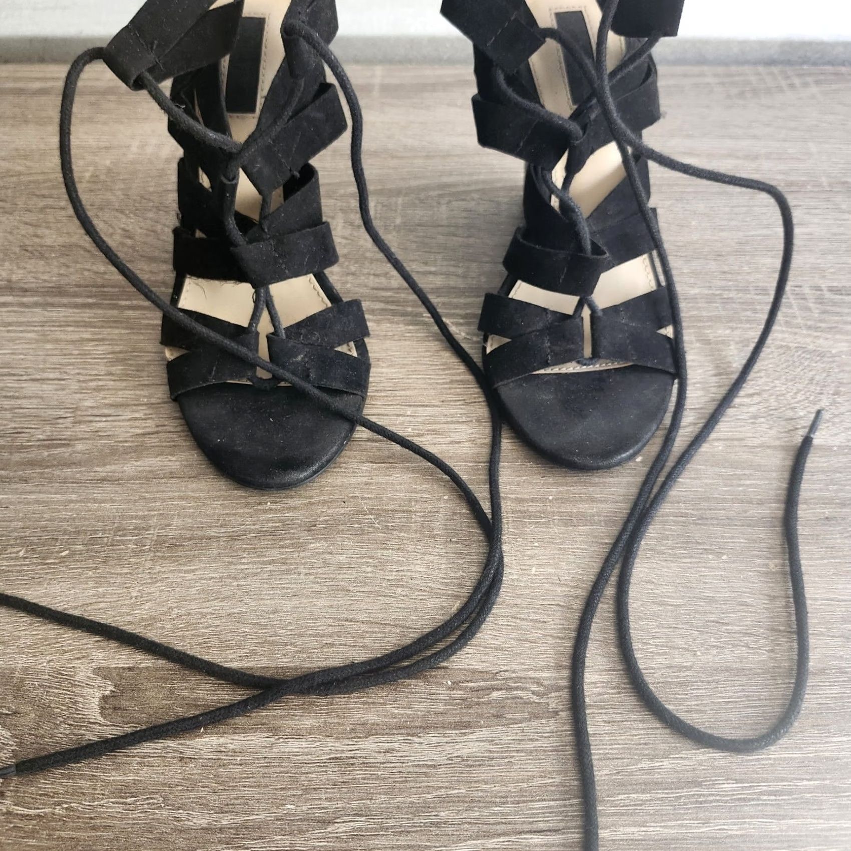 Forever 21 Forever 21 Women's Black Lace Up Ghillie Wedge Heel Sandals - Size 6 Size US 4 / IT 34 - 3 Thumbnail
