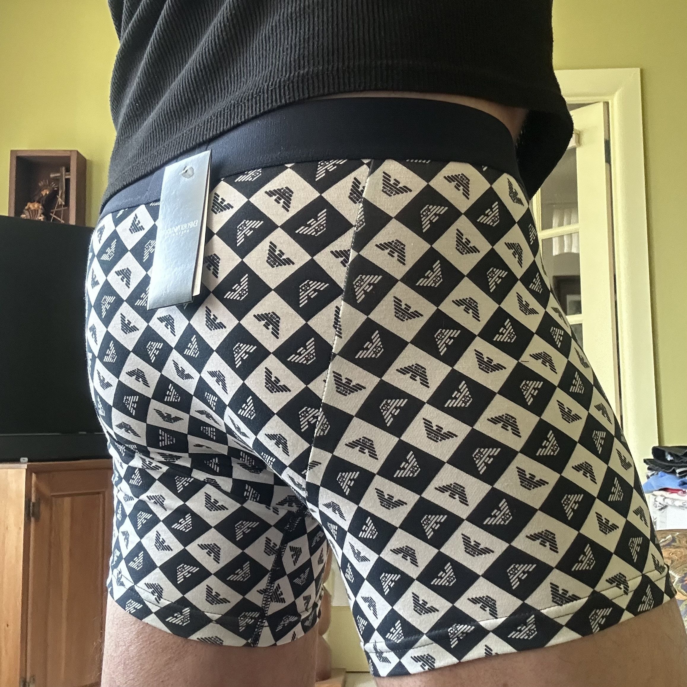 Emporio Armani GA EMPORIO ARMANI All-Over Logo STRETCH COTTON TRUNKS Sz M Size 32 - 9 Thumbnail