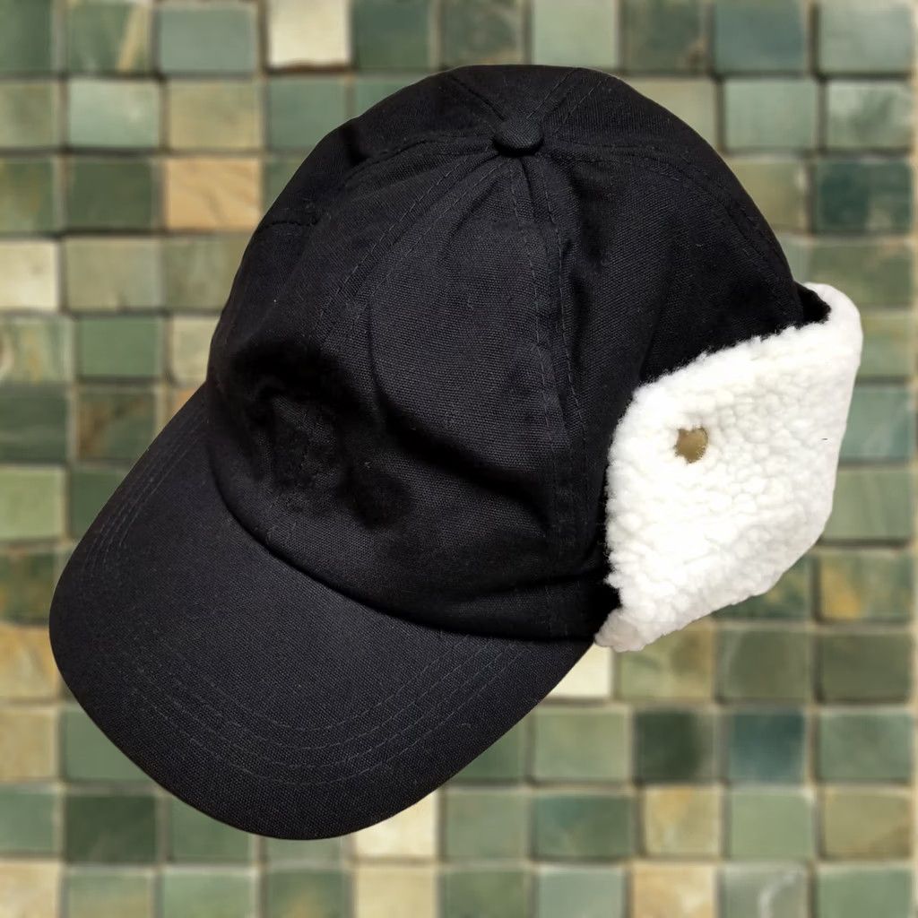 Vintage Trapper Hat Black Sherpa Lined Ear Flap Elmer Fudd Cap Adjustable Outdoors Unisex Adults Winter Canvas Cotton Polyester Hat Size ONE SIZE - 1 Thumbnail
