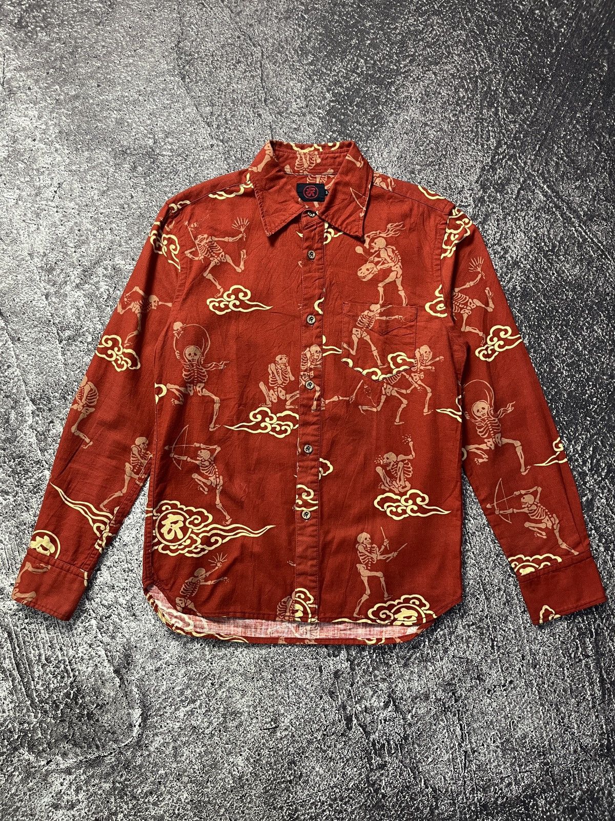 Japanese brand skull all print shirt button