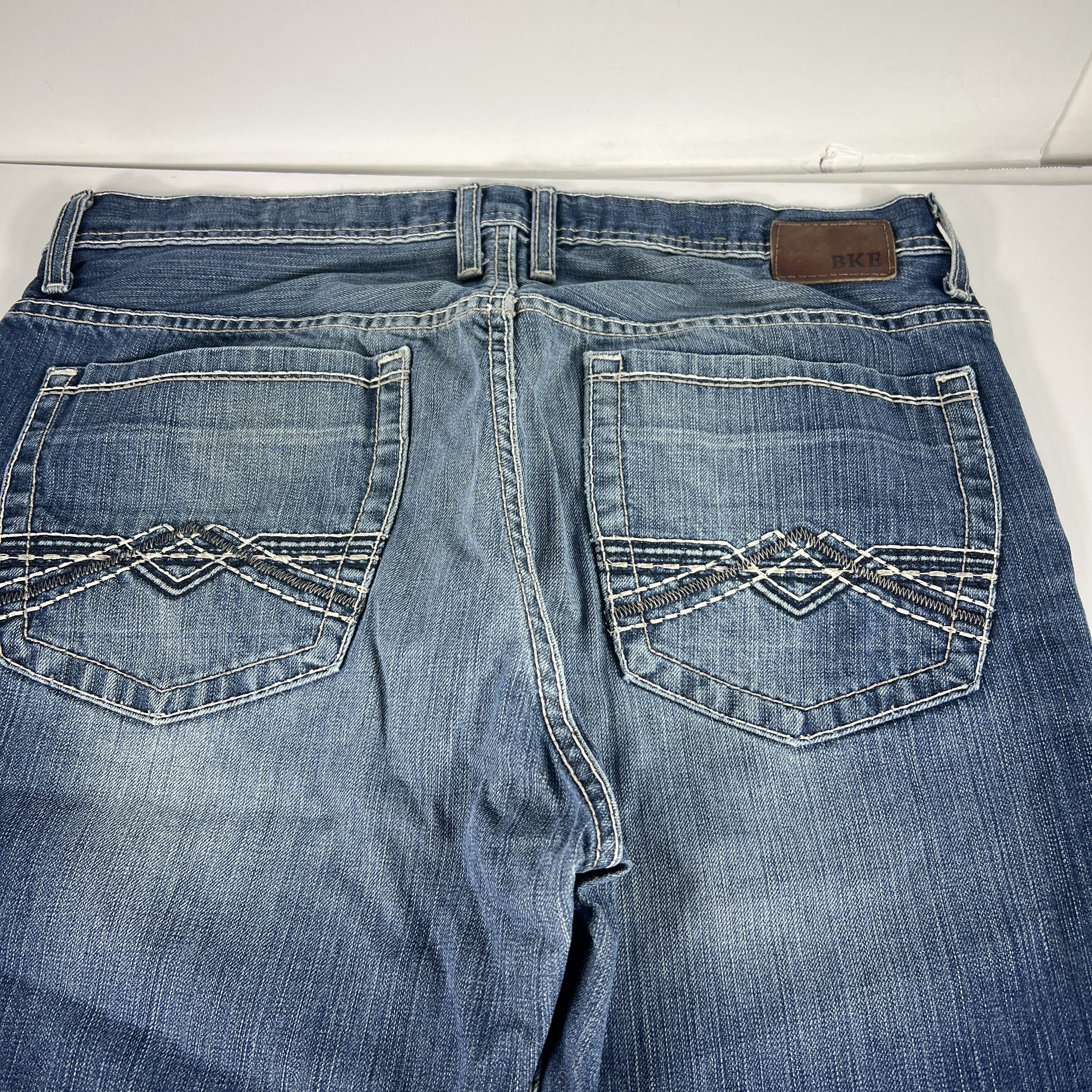 BKE BKE Jeans Long Derek Straight Blue Faded Whisker Denim Size US 37 - 13 Thumbnail