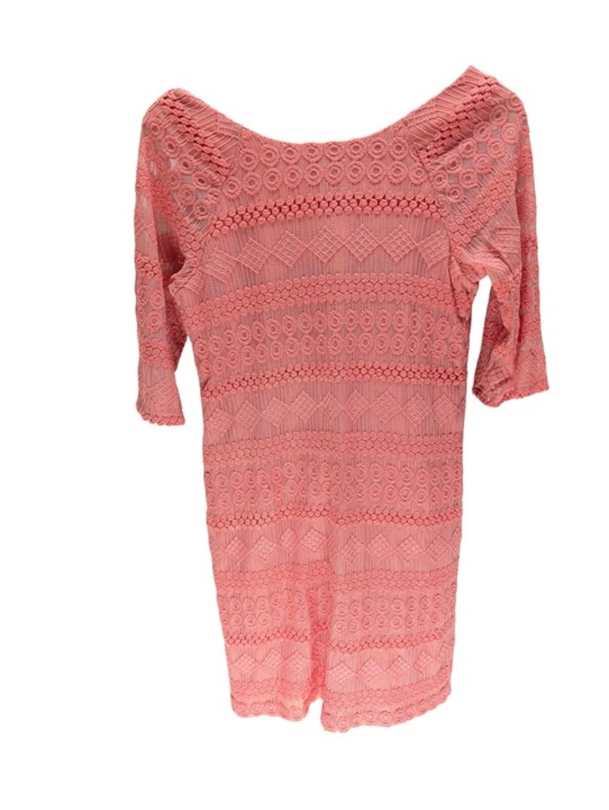 Other Rabbit Designs Coral Pink Lace Overlay Sheath Dress Large Size L / US 10 / IT 46 - 3 Thumbnail