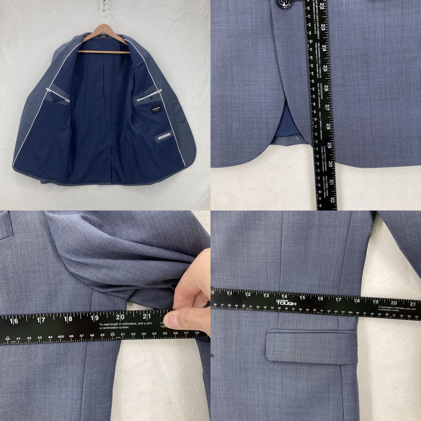 Express Express Mens Suit Jacket 40R Navy Extra Slim Two Button Wool Blend Modern Business Blazer Jacket Notch Lapel WomenS? Size 40R - 8 Thumbnail