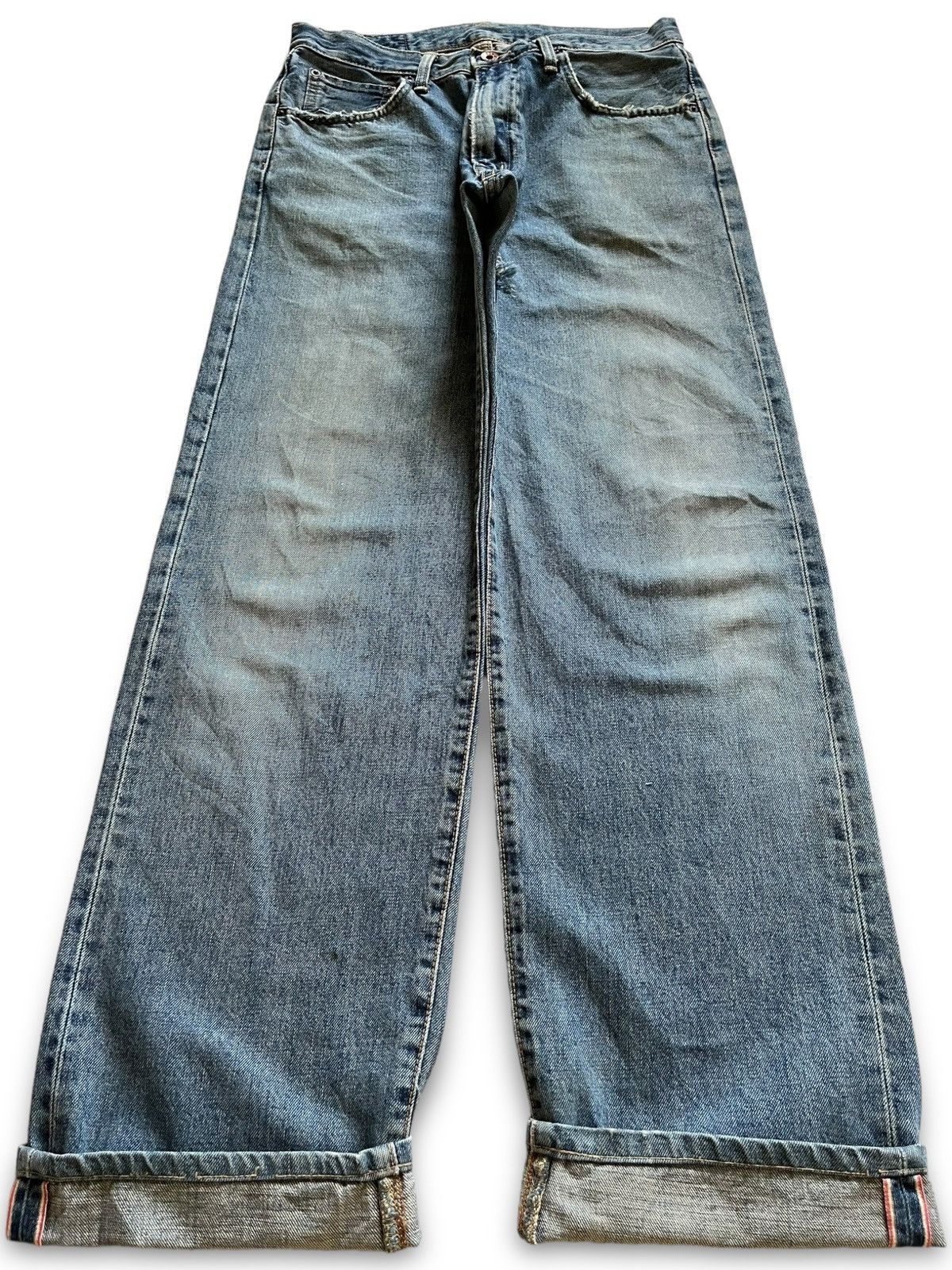 image of Distressed Denim x Edwin Vintage Japanese Edwin 505X Selvedge Mud Wash Baggy Jeans in Blue (Size 30