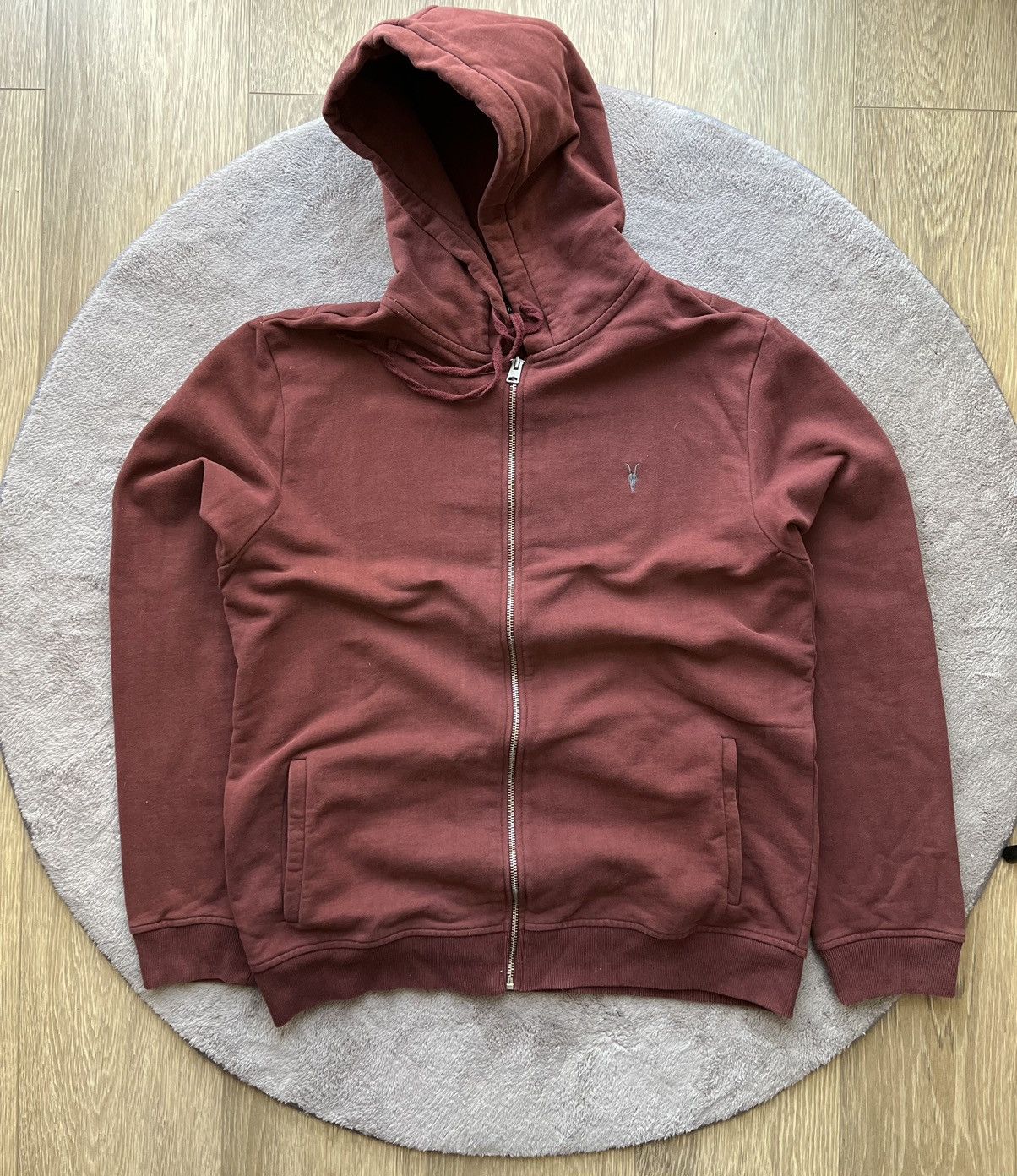 Allsaints × Vintage Allsaints Luxury Zip Hoodie Red Small Logo Y2K Japan Style Size US XL / EU 56 / 4 - 1 Thumbnail