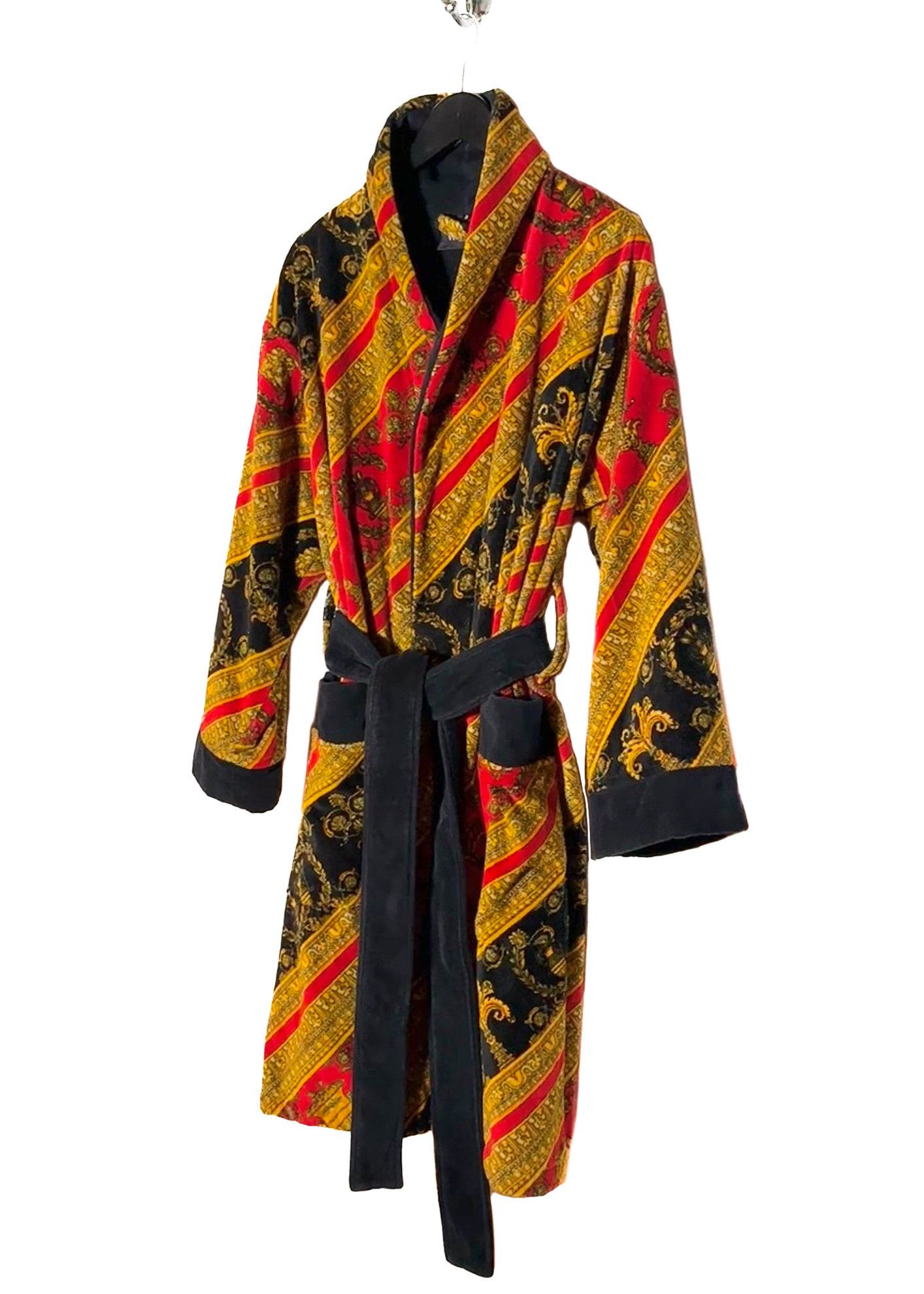Versace Versace Red Barocco Diagonal Stripe Print Robe Size 38 - 2 Thumbnail