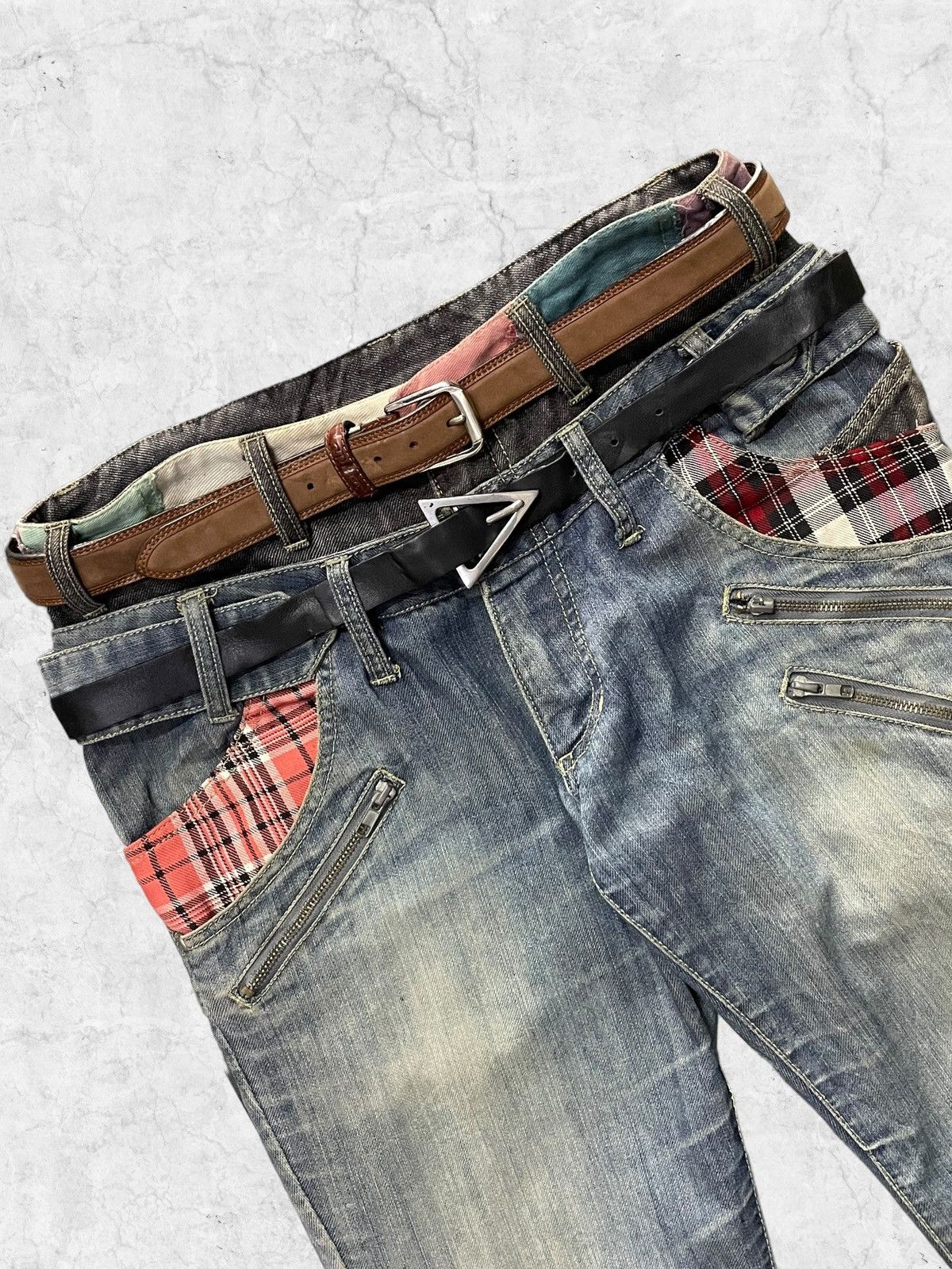 Japanese Brand Vintage Manydope Double Waist Denim Pants With Leather Belt Size US 32 / EU 48 - 5 Thumbnail