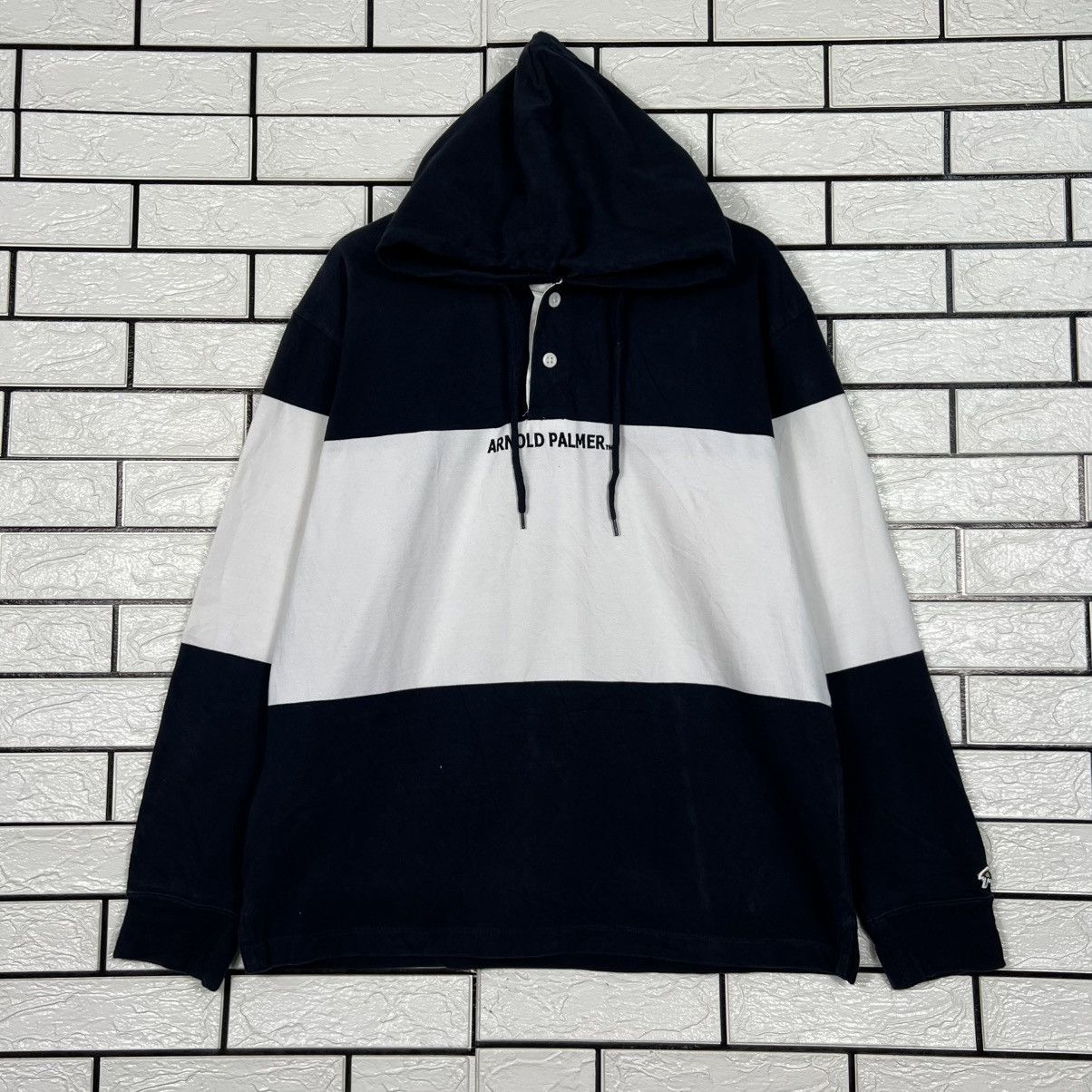 Japanese Brand ARNOLD PALMER Big Logo HalfButton Pullover Hoodie #4257-C194 Size US L / EU 52-54 / 3 - 1 Thumbnail