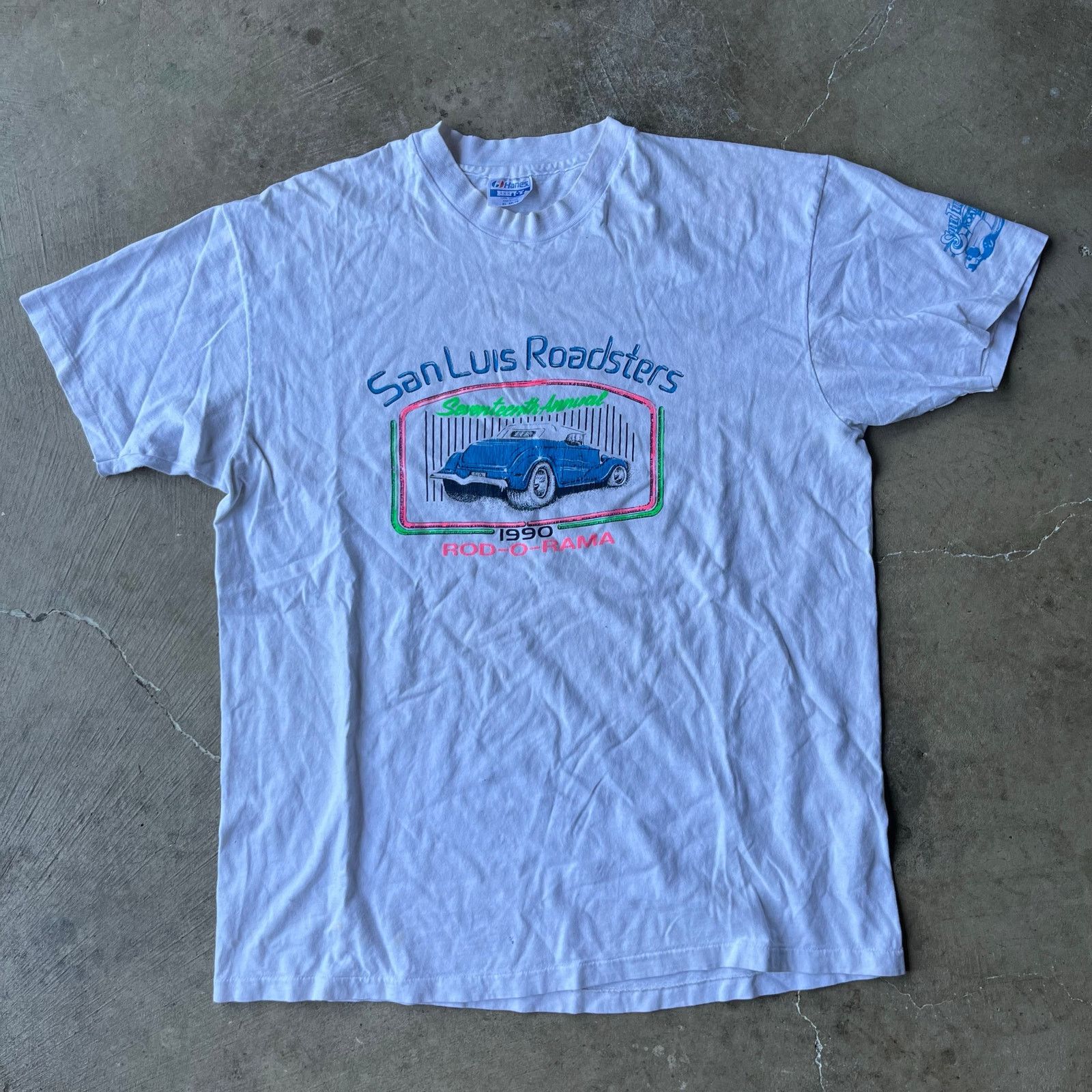 Vintage VINTAGE 80S ROADSTERS WHITE ART TEE SHIRT GRAPHIC XL Size US XL / EU 56 / 4 - 1 Thumbnail