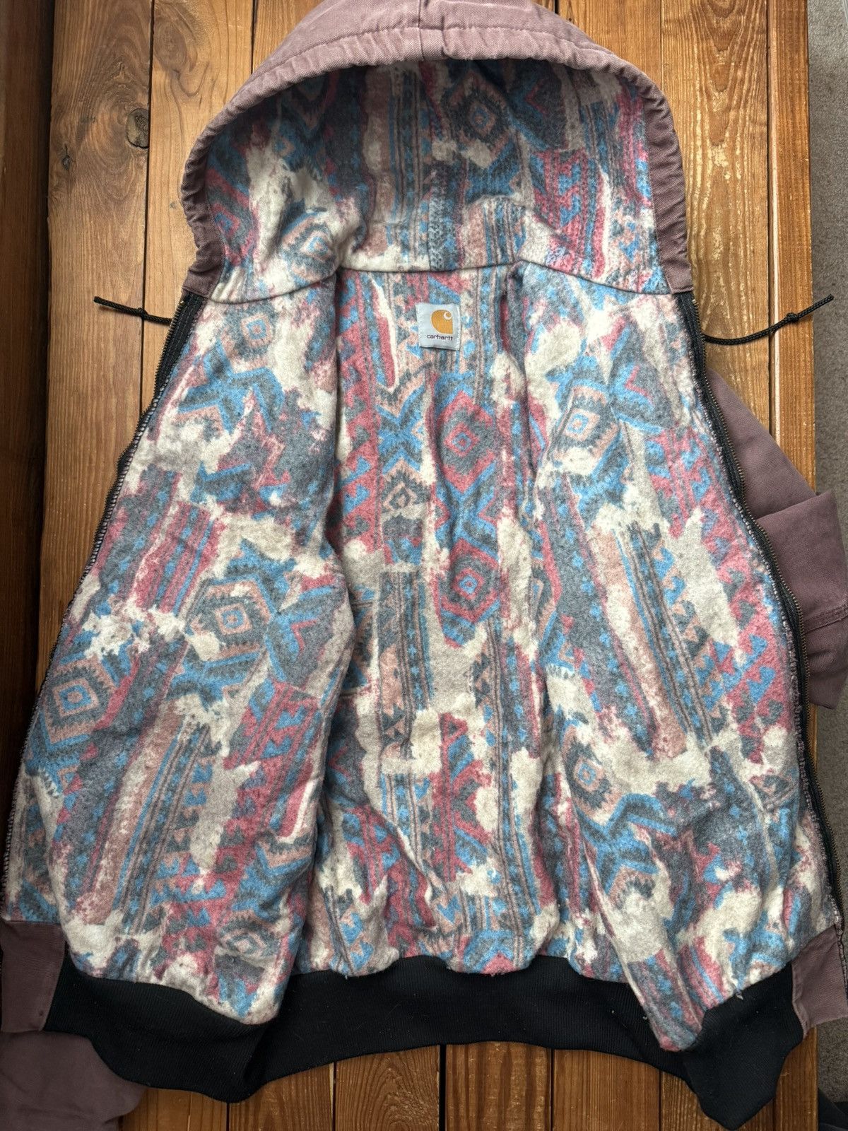 Carhartt Vintage 90s Carhartt USA Faded Red Aztec Lined Hooded Jacket Size US L / EU 52-54 / 3 - 4 Thumbnail
