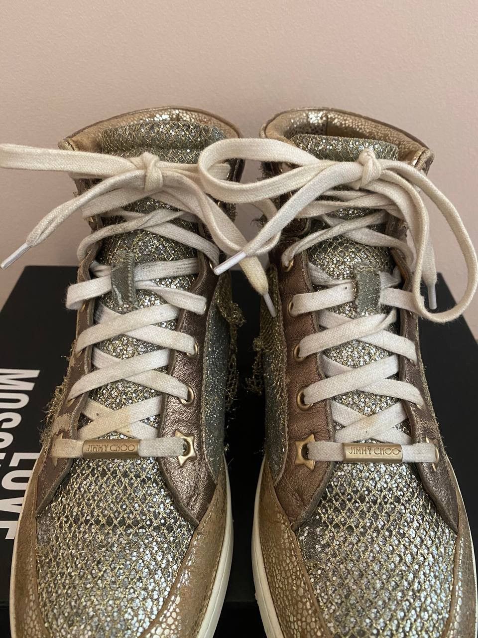 Jimmy Choo Jimmy Choo Metallic Gold Leather And Glitter Miami High Top Size US 8 / IT 38 - 4 Thumbnail