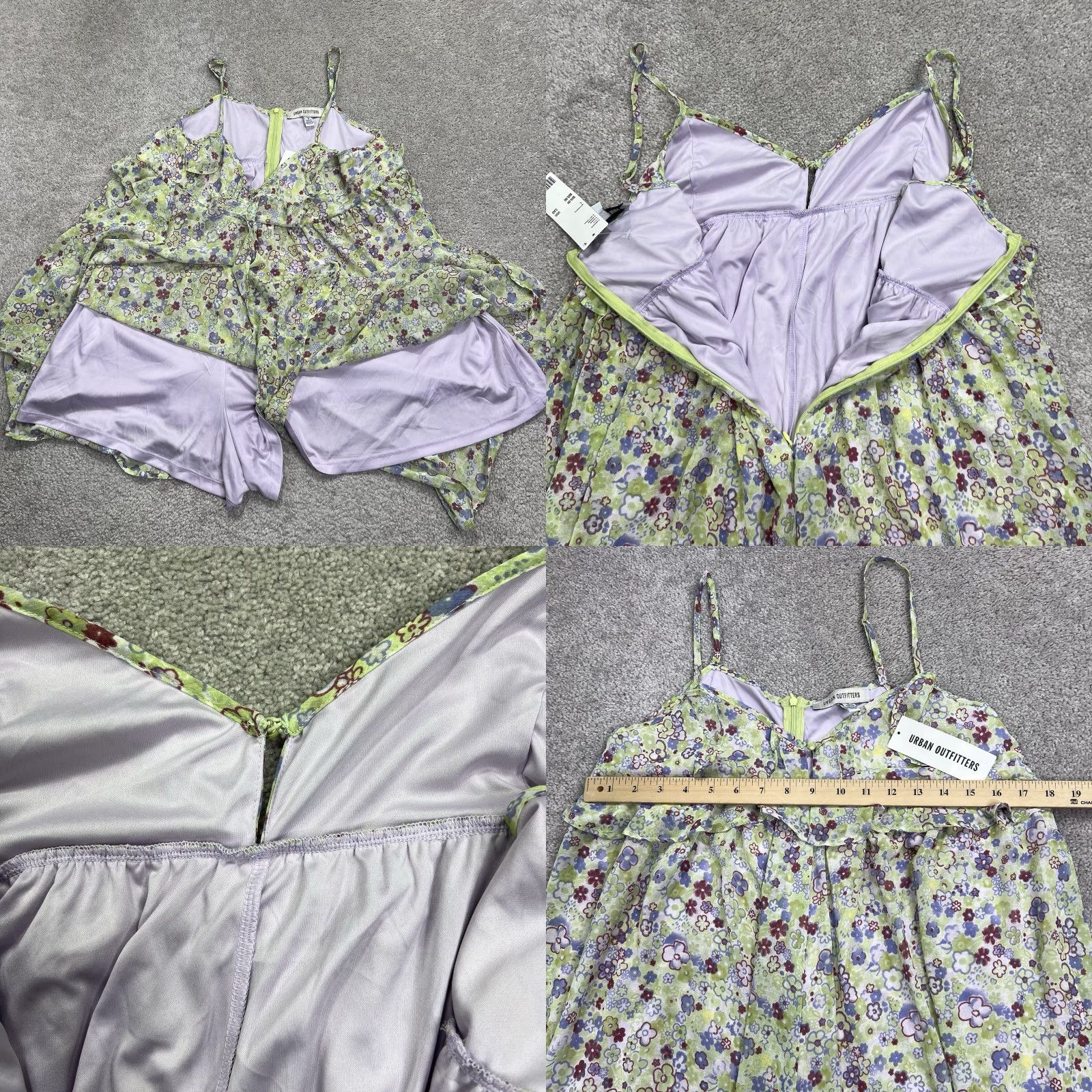 Urban Outfitters Urban Outfitters Romper Women Large Green Purple Floral Lined Short Festival NWT Zip Back Bohemian Spring Summer Size 36" / US 14 / IT 50 - 8 Thumbnail