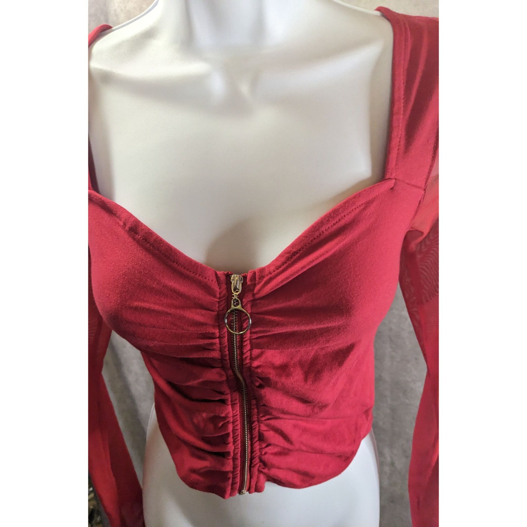 Other Vintage 90s Ambiance Red Long Sleeve Top With Mesh Sleeves & Size M / US 6-8 / IT 42-44 - 7 Thumbnail
