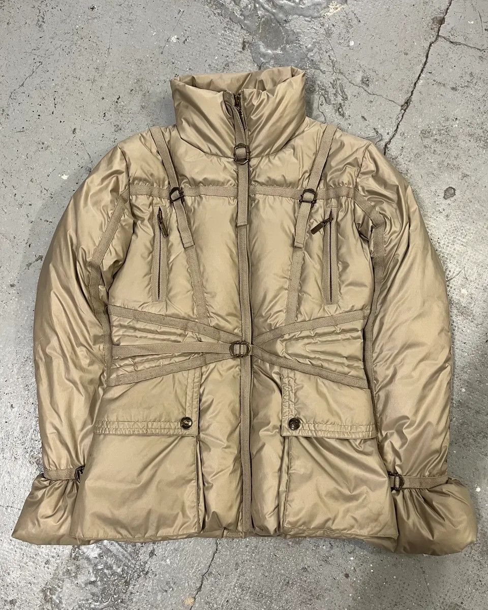 Roberto Cavalli × Vintage 2000s Cavalli Beige Harness Puffer Bondage Jacket Size S / US 4 / IT 40 - 1 Thumbnail