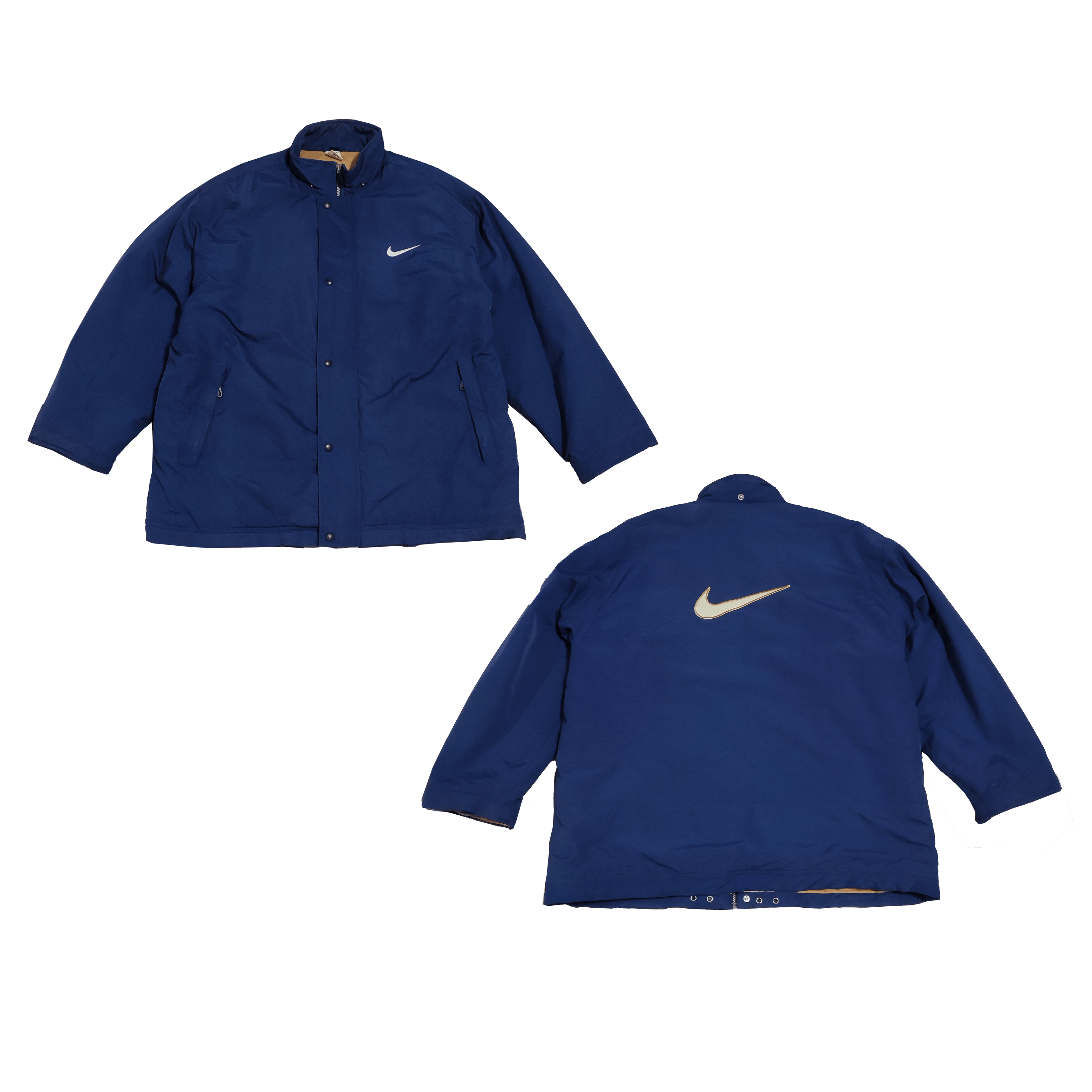Nike × Vintage 90s Vintage Nike Big Swoosh Logo Denim Jacket Rare Size XL Size US XL / EU 56 / 4 - 1 Thumbnail