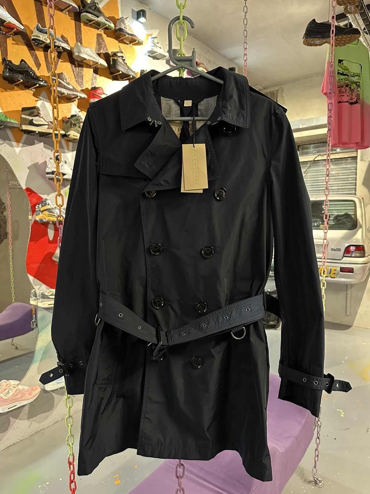 image of Burberry Trench Coat in Navy, Men's (Size Small)