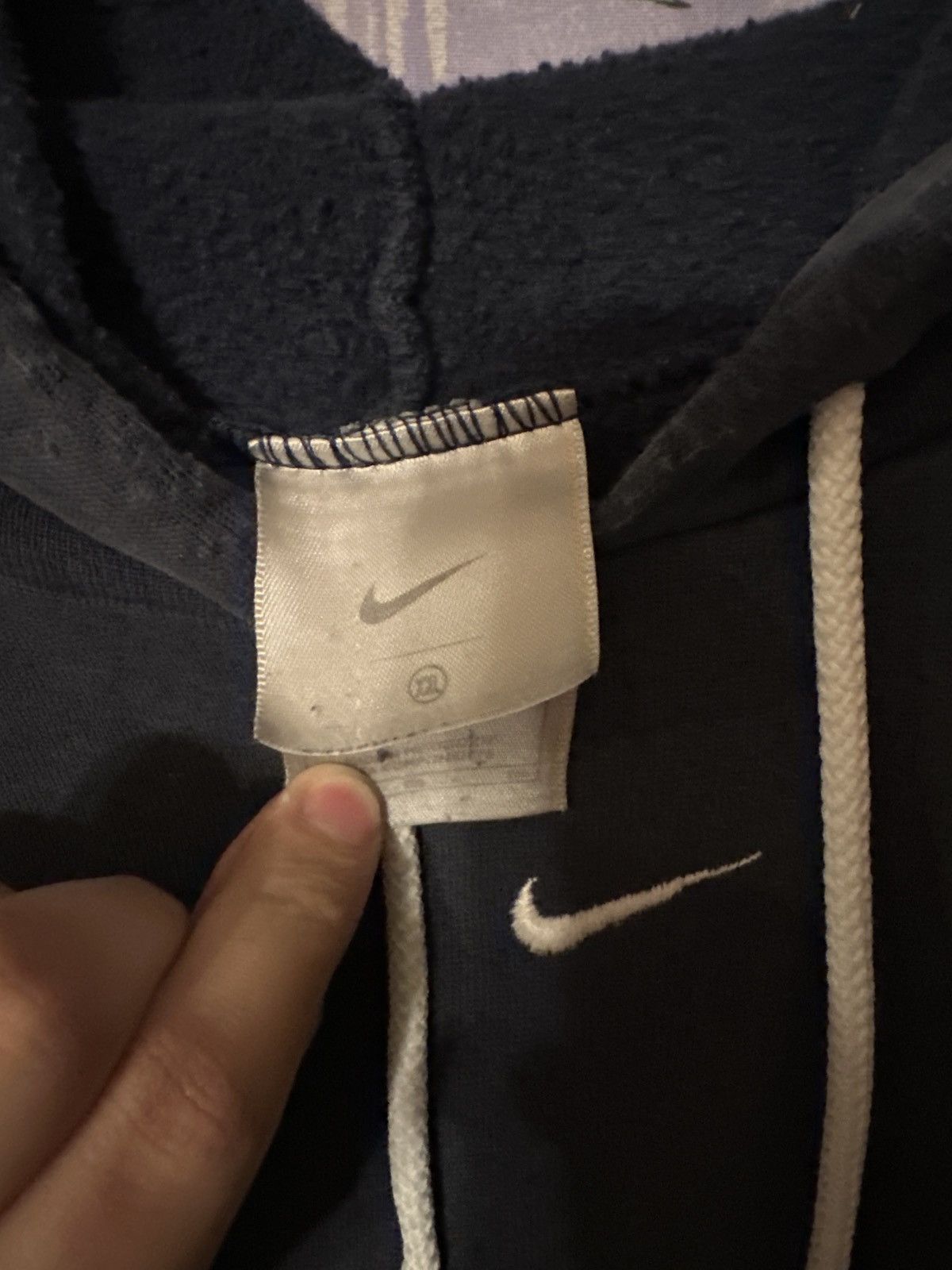 Nike × Vintage Vintage 90s Nike Grey Tag Center Swoosh Hoodie Size US XXL / EU 58 / 5 - 3 Thumbnail