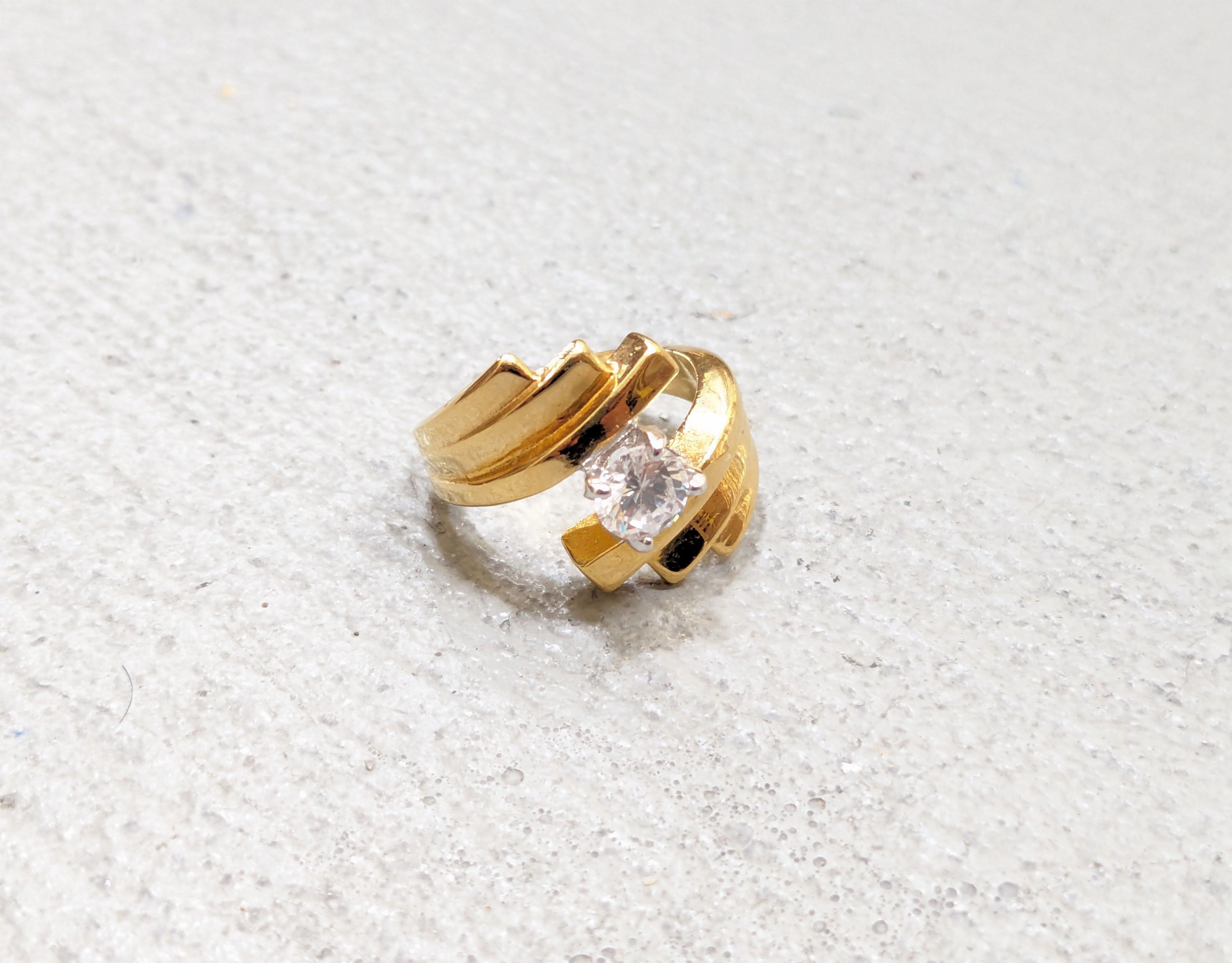 Gold Plated Ring Bypass CZ Size 7 Gold Plated Modern