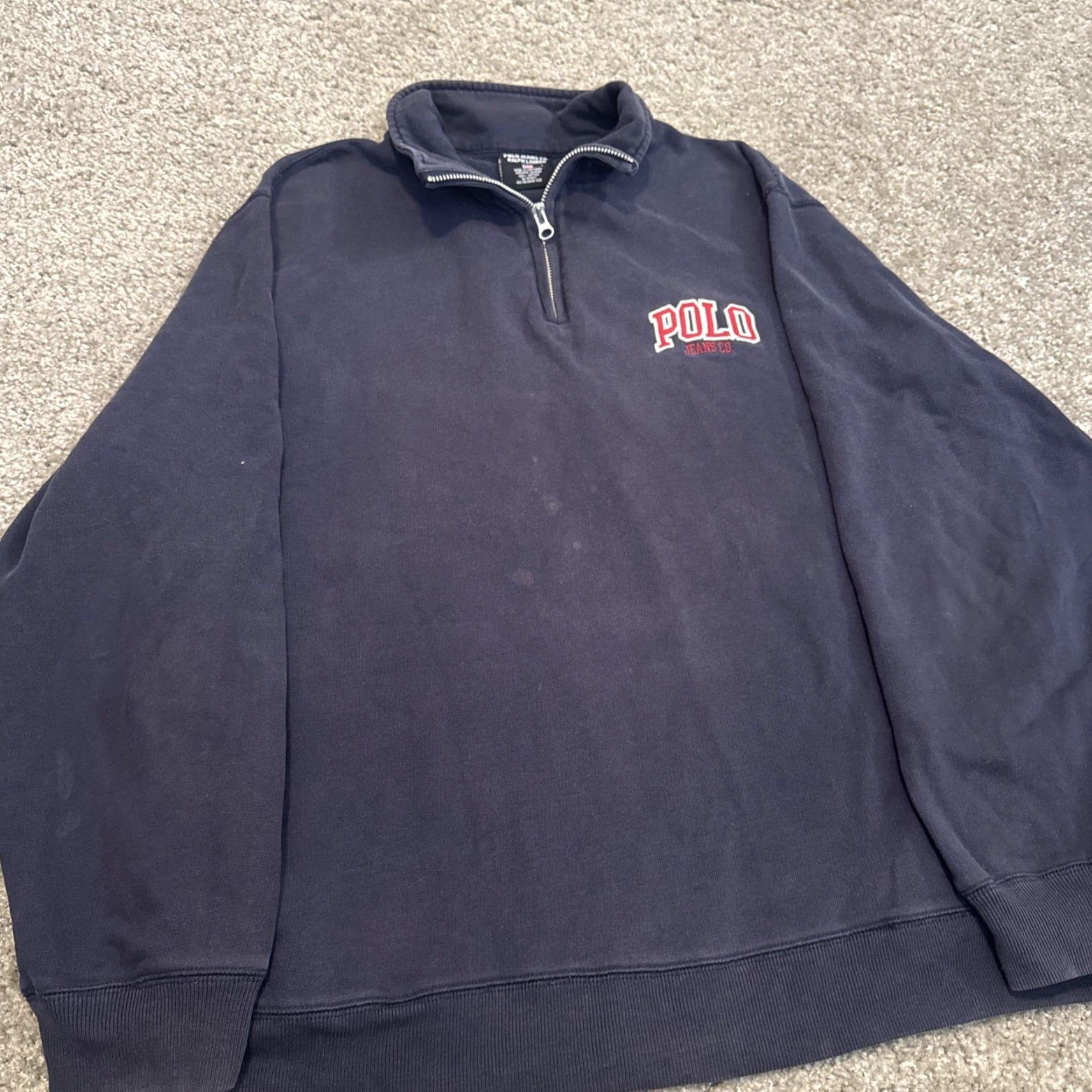 Polo Ralph Lauren Vintage Ralph Lauren Polo Jeans Blue Quarter Zip Sweatshirt Large 90s Mens Size US L / EU 52-54 / 3 - 6 Thumbnail