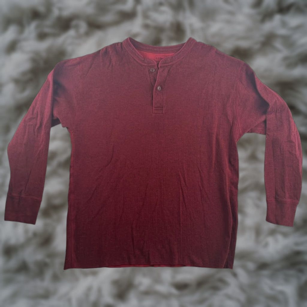 Vintage L.L. Bean River Driver Men's Henley Sweatshirt Red XL Cotton Blend Henley Sleeve Long Regular Fit Knitted Sweatshirt Mens Size US XL / EU 56 / 4 - 1 Thumbnail