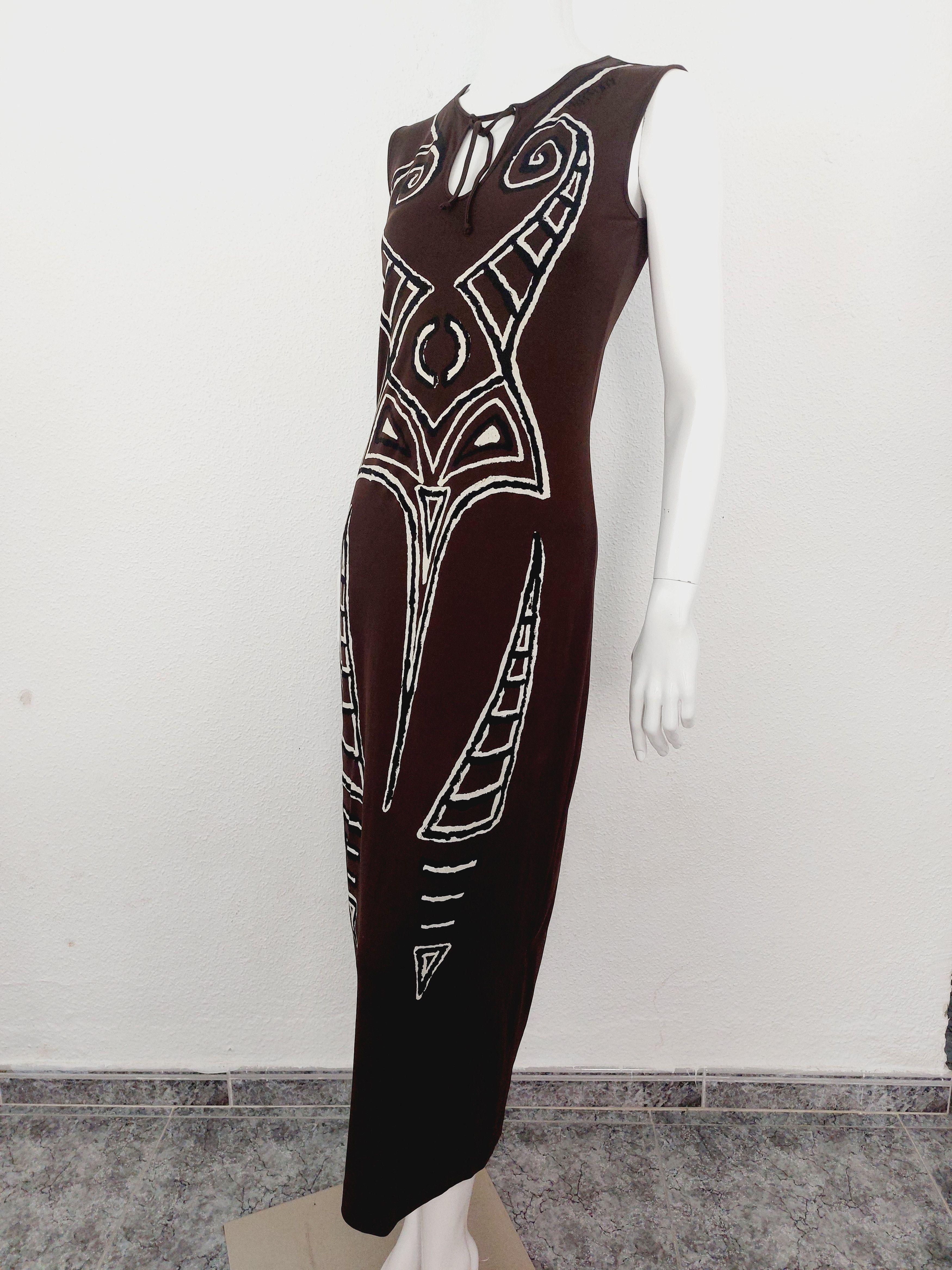 Miss Sixty Y2K Miss Sixty Tribal Maori Skeleton Tattoo Maxi Dress Size L / US 10 / IT 46 - 8 Thumbnail