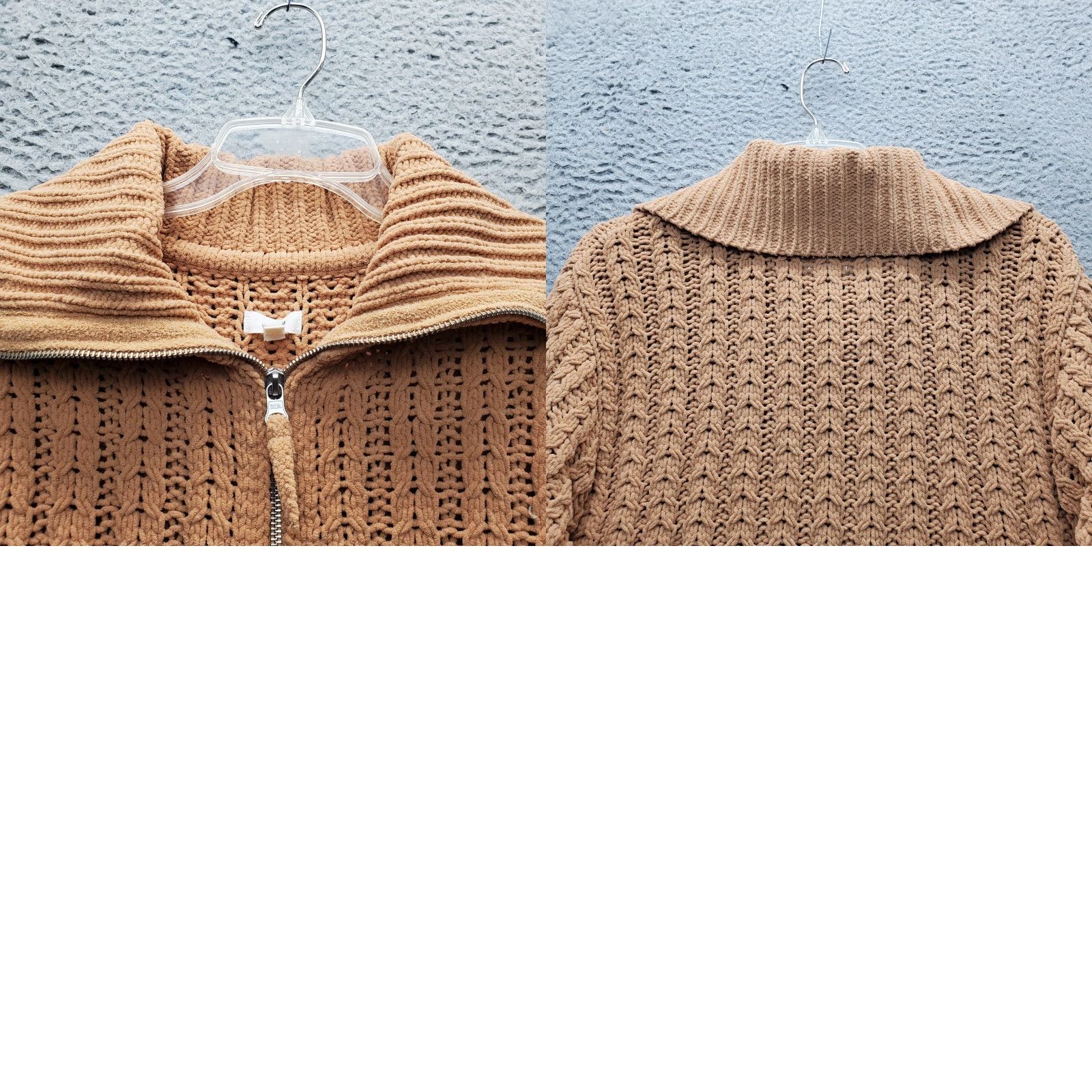 Vintage Aerie Womens Sweater Shirt XS Tan Chunky Knit Mock Neck quarter Zip High Low Slit Pullover Size S / US 4 / IT 40 - 8 Thumbnail
