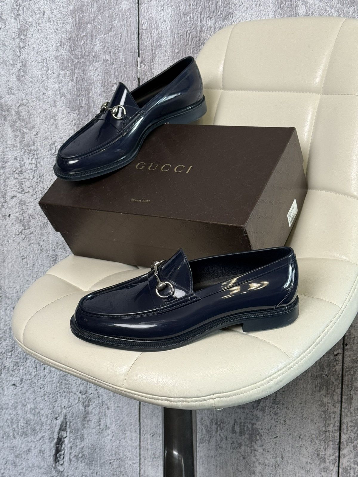 Gucci Horsebit Loafers Navy Urban Rubber Drive Slip On Shoes
