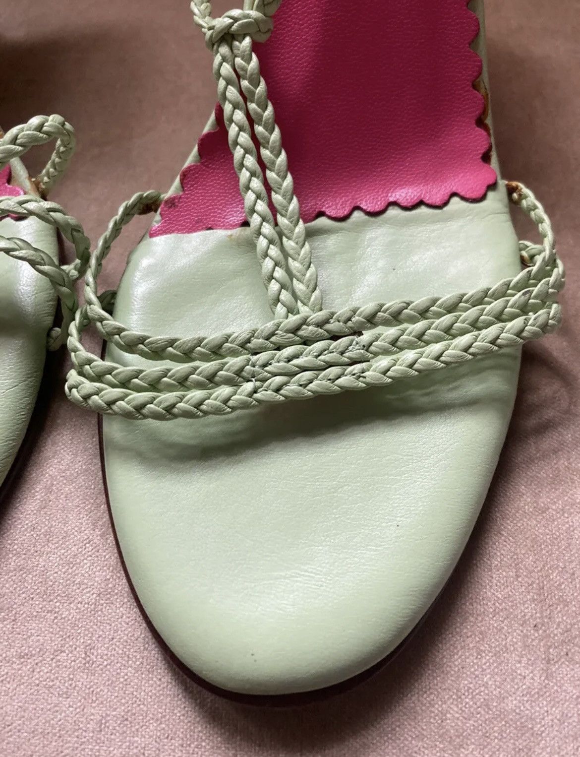 LILLY PULITZER Women's Green Weave Straps Stiletto Sandals