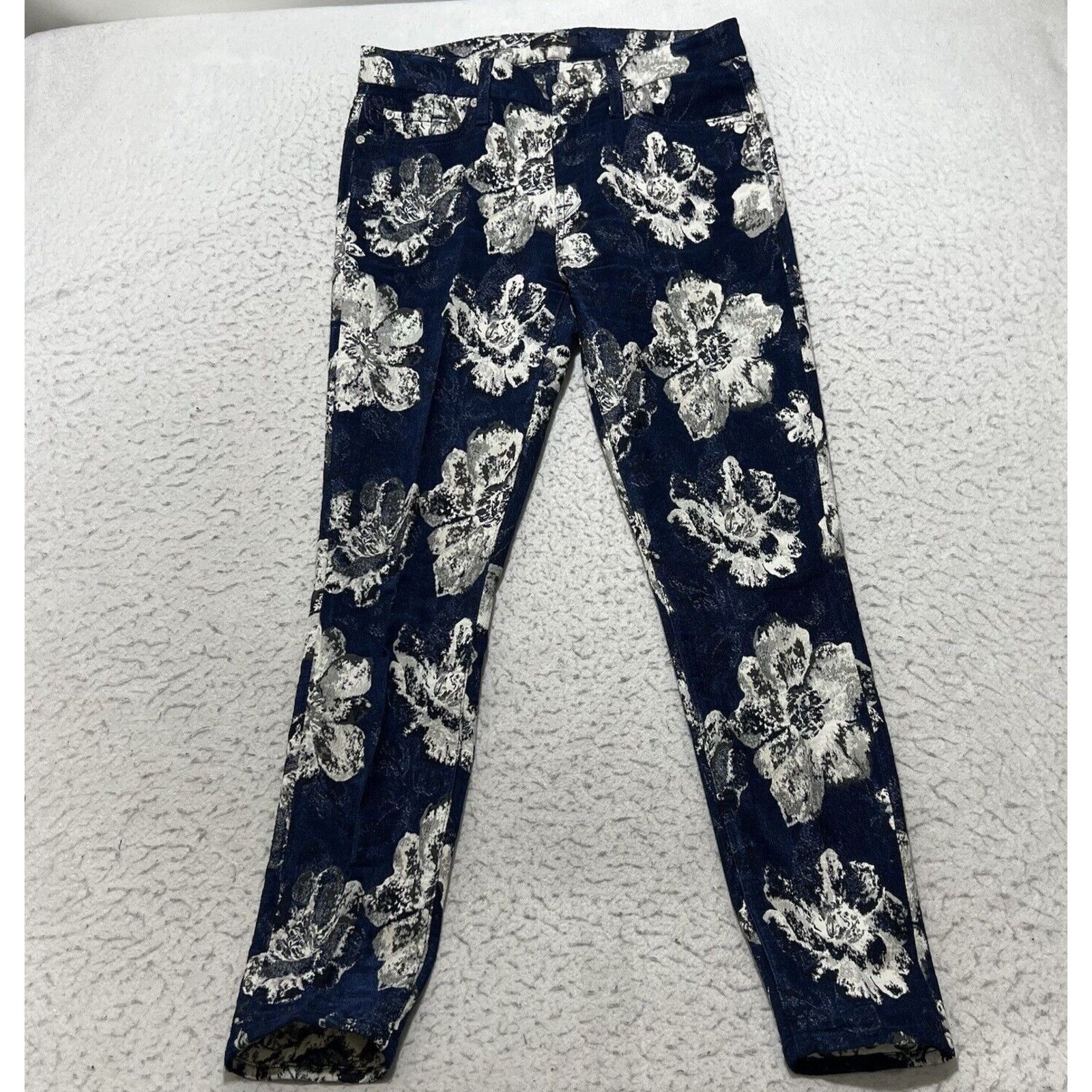 7 For All Mankind 7 For All Mankind Floral Ankle Jacquard Skinny Pants Blue Size 29" - 1 Thumbnail