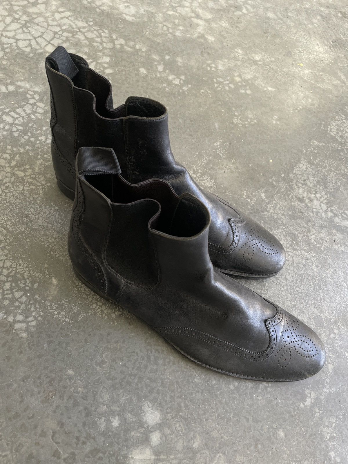 Designer Vintage Louis Vuitton Wing Tip Black Leather Chelsea Boots Size US 11 / EU 44 - 1 Thumbnail