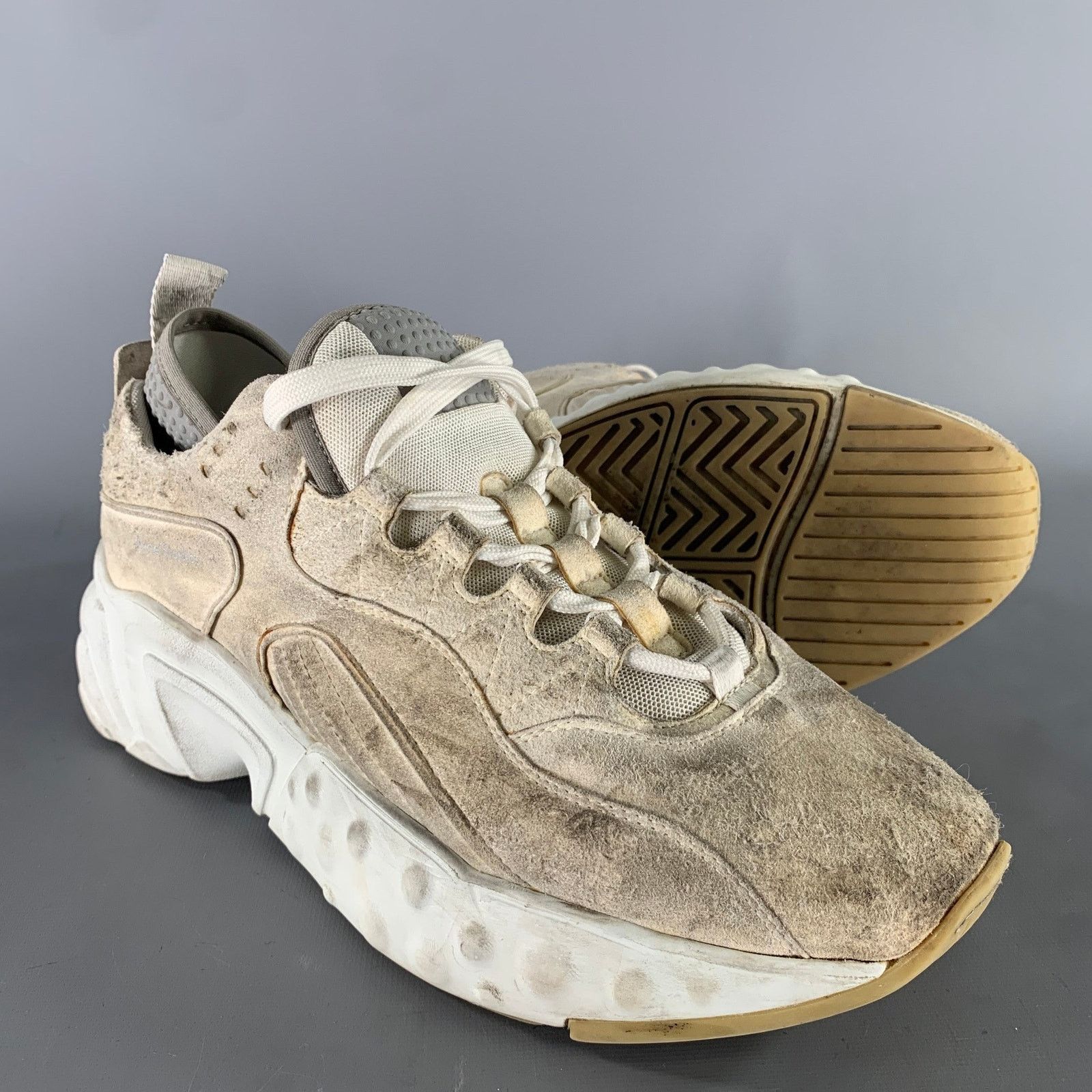 Acne Studios ACNE STUDIOS White Cream Distressed Suede Lace Sneakers Size US 10 / EU 43 - 5 Thumbnail