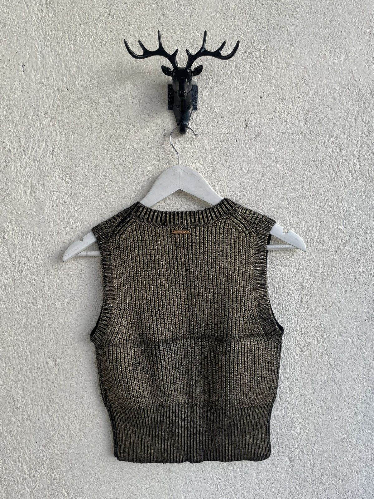 Yves Saint Laurent Michael Kors Metallic Gold Knit Ribbed Vest Dior Burberry Size XS / US 0-2 / IT 36-38 - 6 Thumbnail
