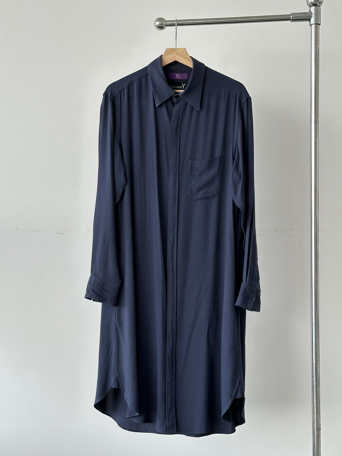 image of Groundy x YS Y’S / Ground Y - Long Shirt Ss16 in Navy, Men's (Size Medium)